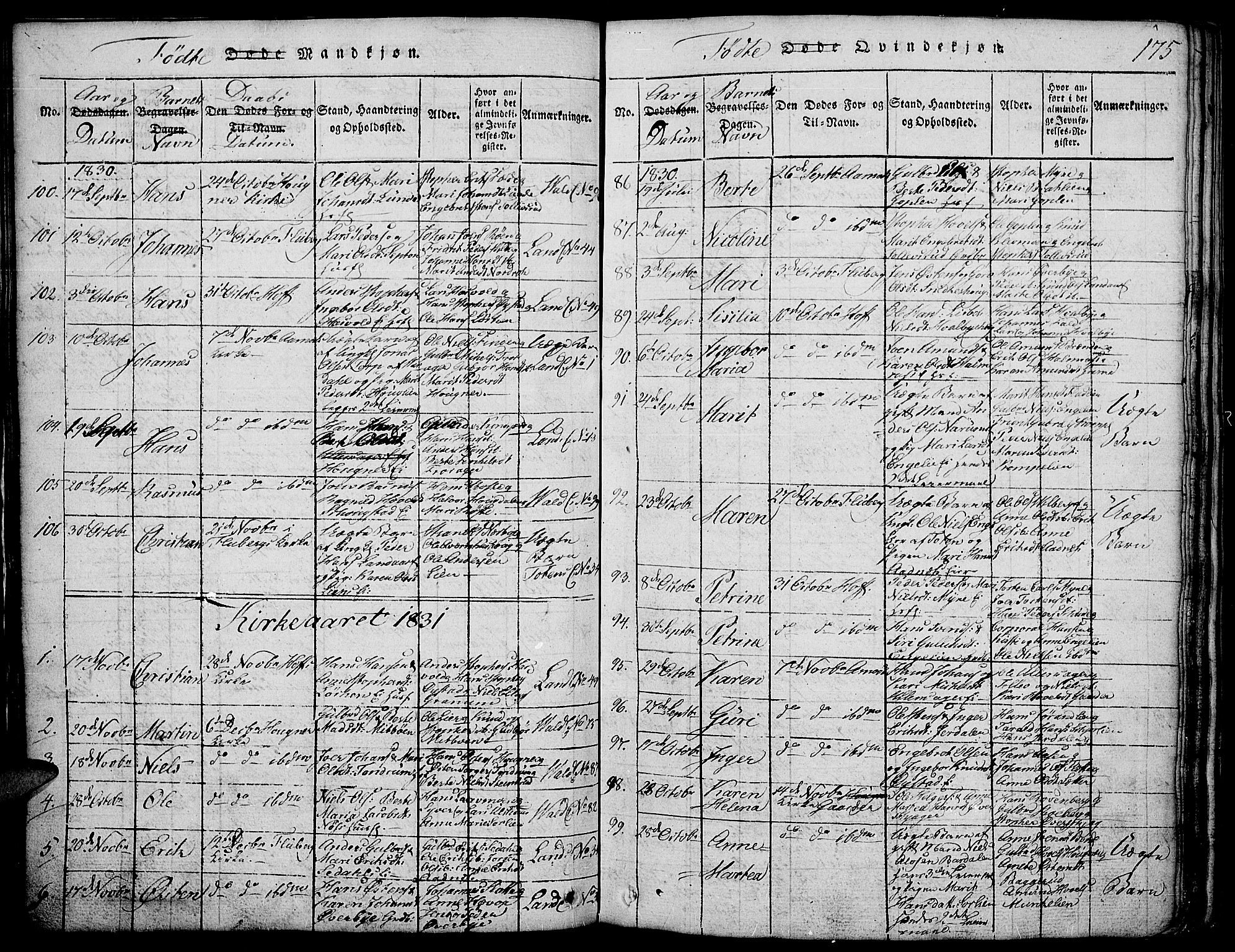 Land prestekontor, SAH/PREST-120/H/Ha/Hab/L0001: Parish register (copy) no. 1, 1814-1833, p. 175