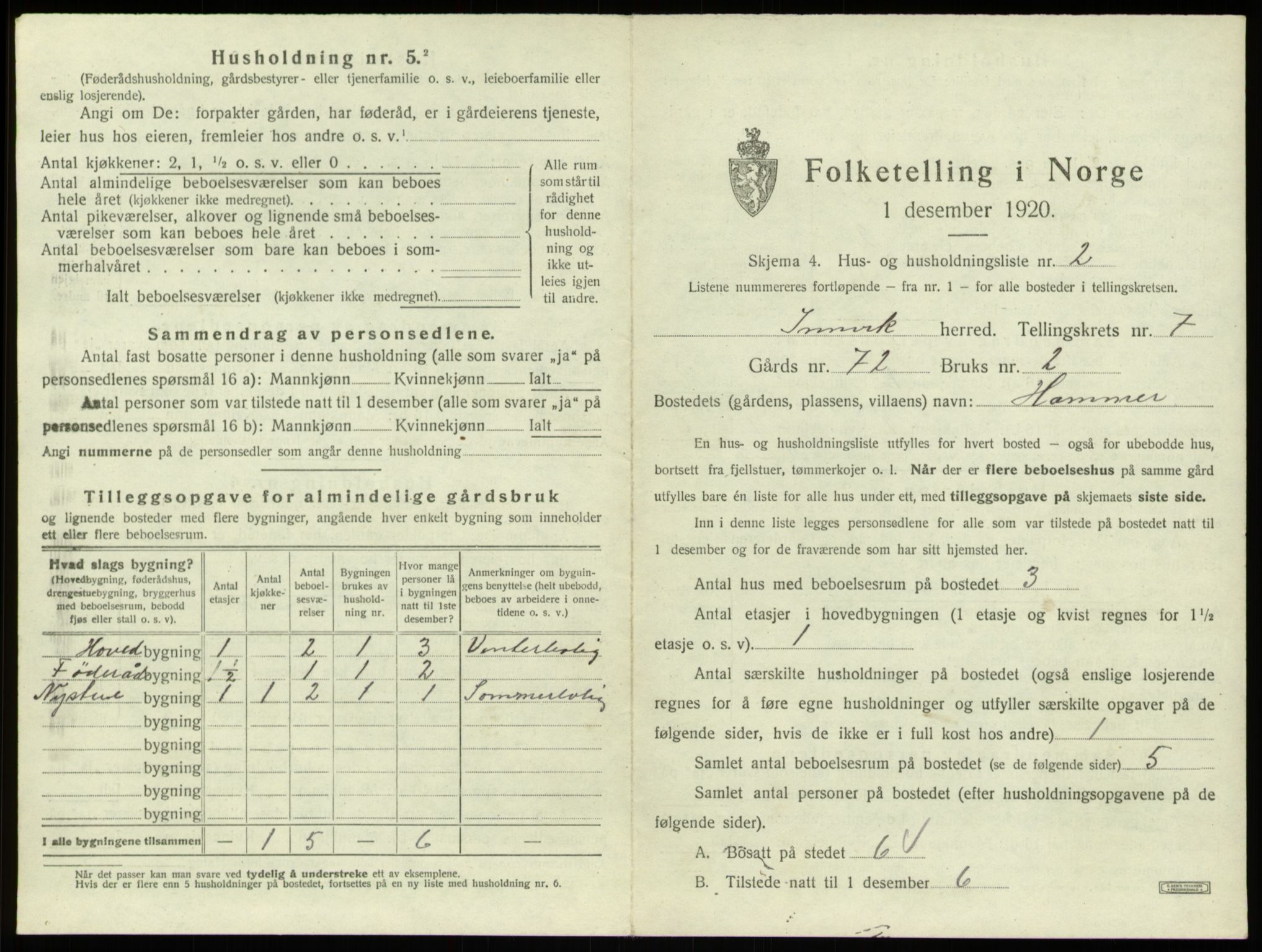 SAB, 1920 census for Innvik, 1920, p. 393