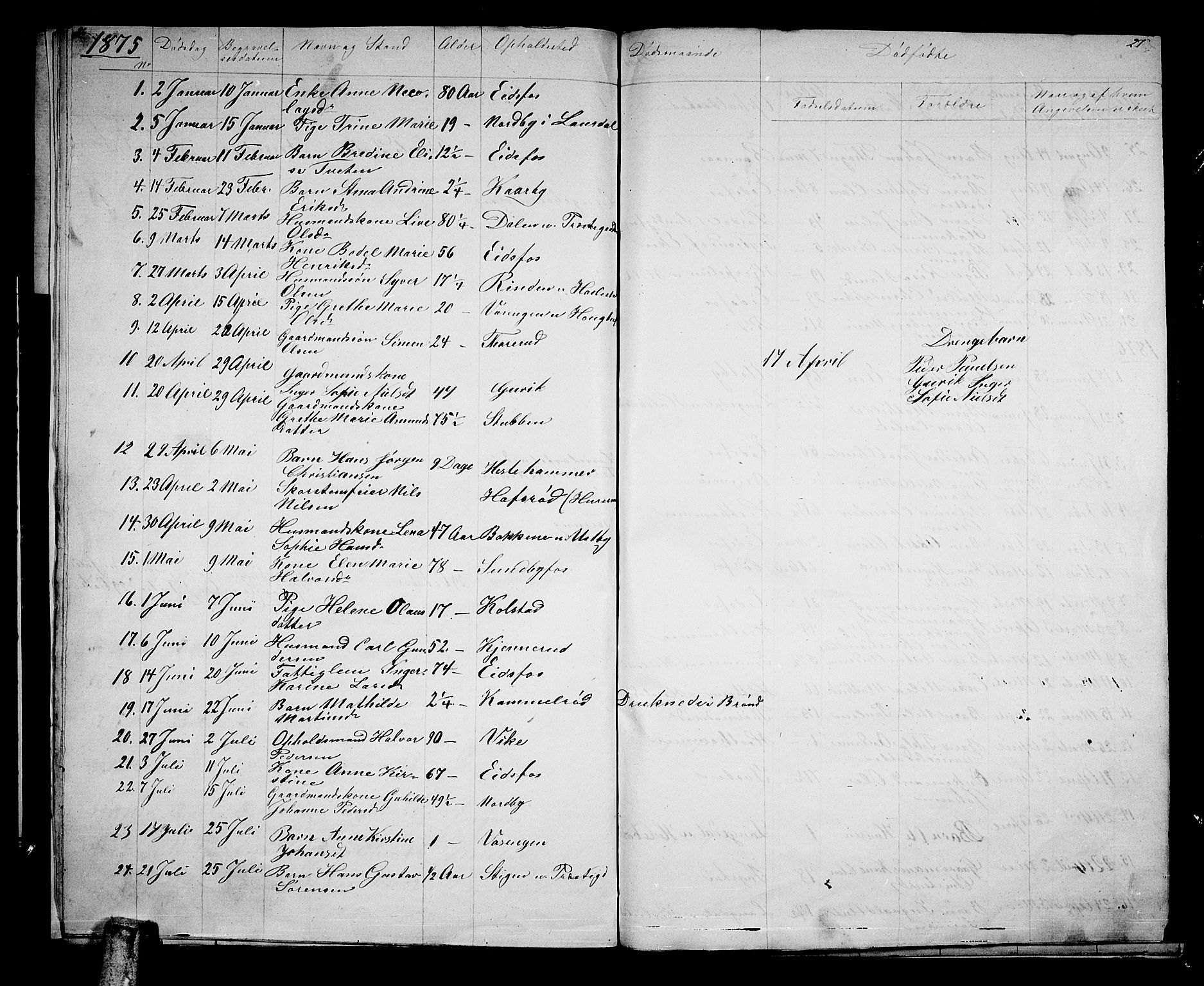 Hof kirkebøker, AV/SAKO-A-64/G/Ga/L0003: Parish register (copy) no. I 3, 1874-1877, p. 26-27