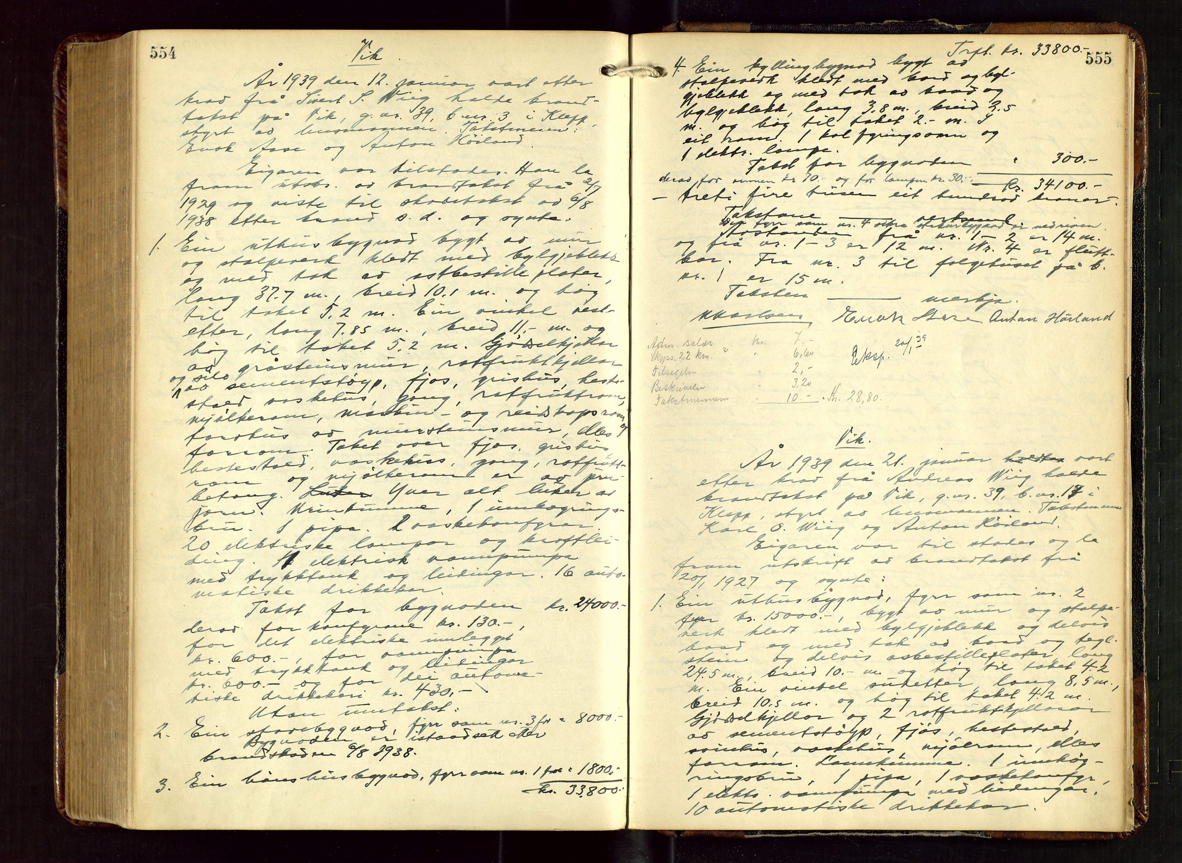 Klepp lensmannskontor, AV/SAST-A-100163/Gob/L0003: "Brandtakstprotokol", 1919-1939, p. 554-555