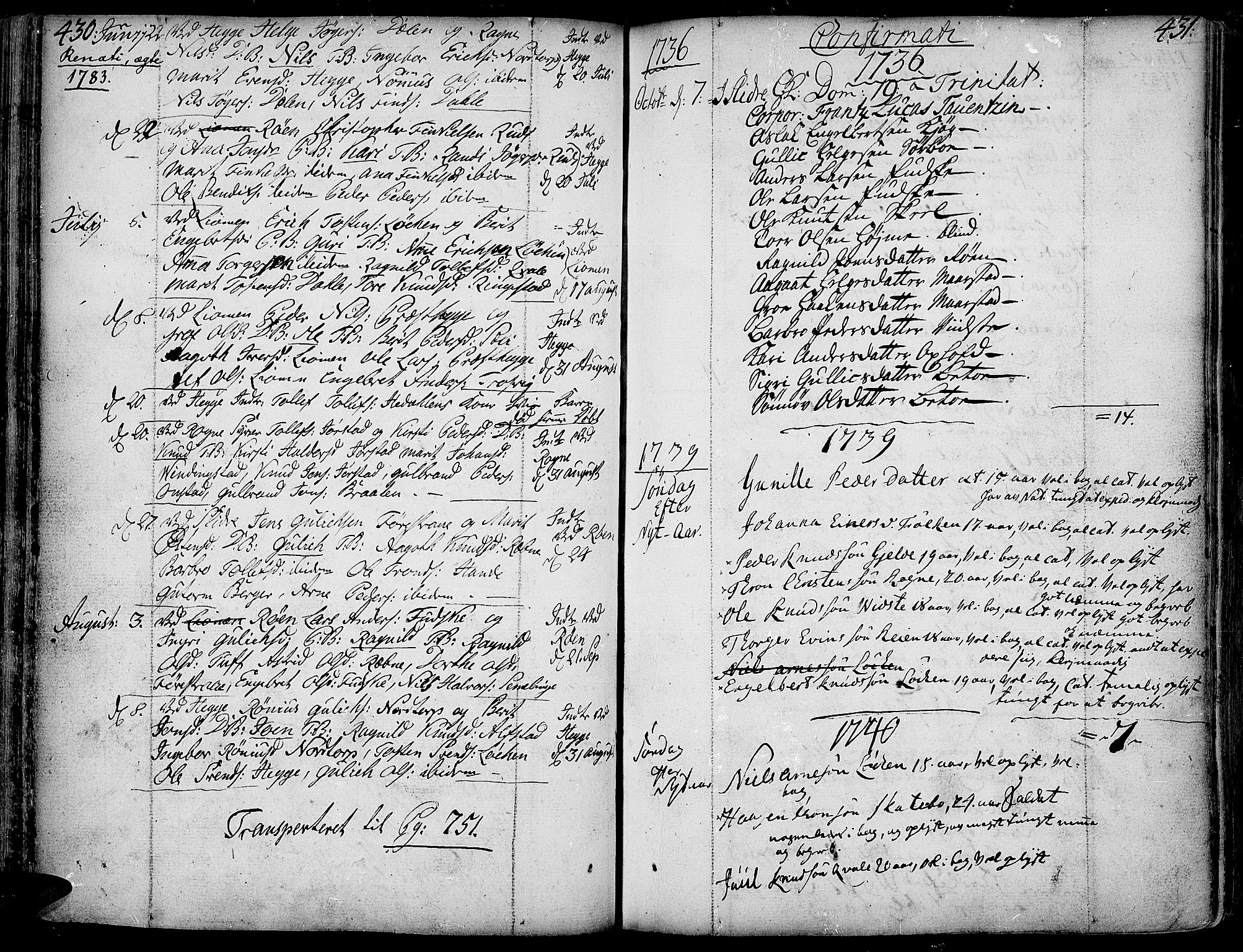 Slidre prestekontor, AV/SAH-PREST-134/H/Ha/Haa/L0001: Parish register (official) no. 1, 1724-1814, p. 430-431