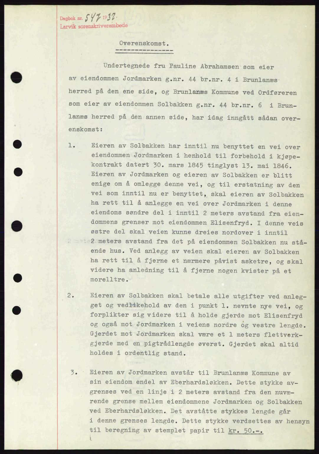 Larvik sorenskriveri, SAKO/A-83/G/Ga/Gab/L0067: Mortgage book no. A-1, 1936-1937, Diary no: : 547/1937