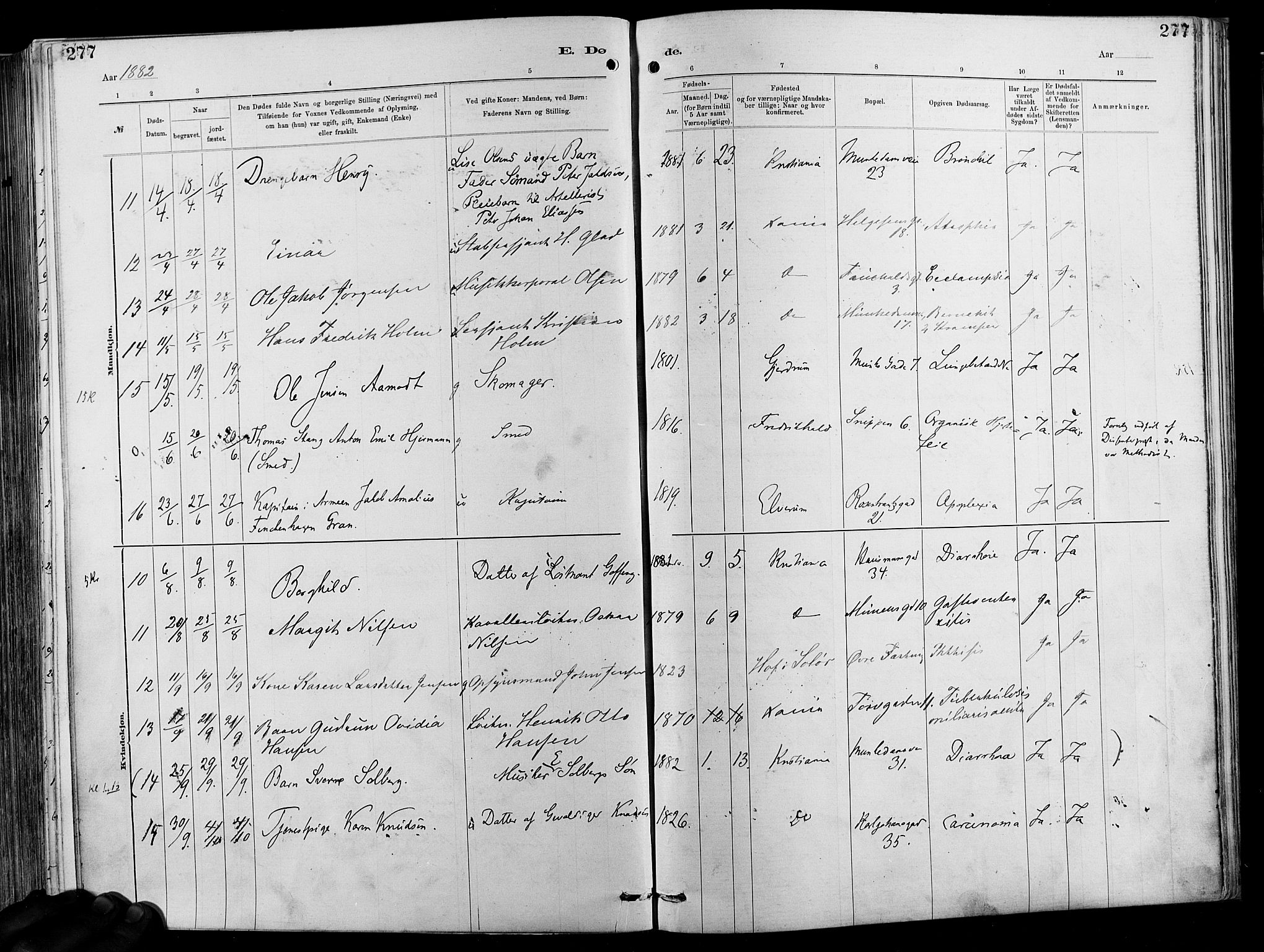 Garnisonsmenigheten Kirkebøker, AV/SAO-A-10846/F/Fa/L0012: Parish register (official) no. 12, 1880-1893, p. 277