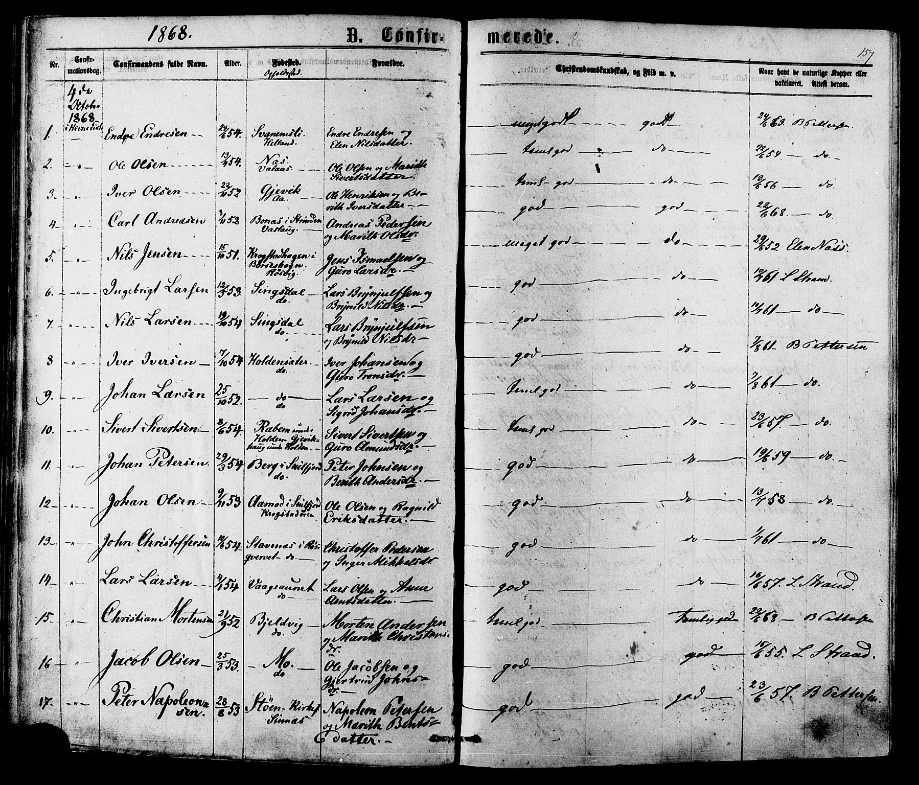 Ministerialprotokoller, klokkerbøker og fødselsregistre - Sør-Trøndelag, SAT/A-1456/630/L0495: Parish register (official) no. 630A08, 1868-1878, p. 157
