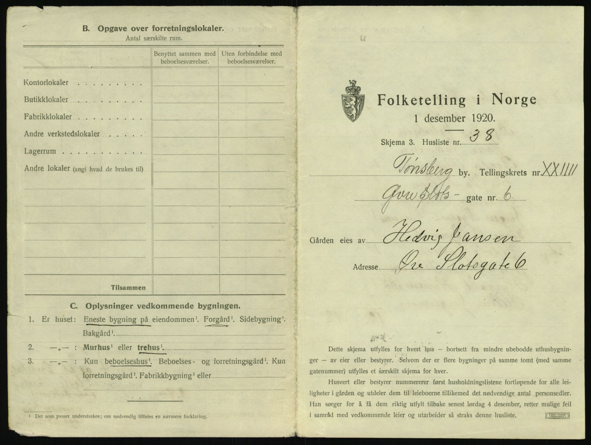 SAKO, 1920 census for Tønsberg, 1920, p. 2447