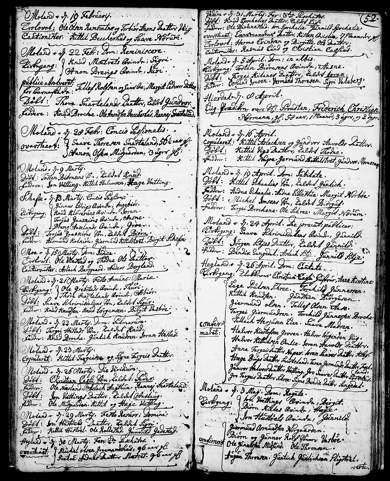 Fyresdal kirkebøker, SAKO/A-263/F/Fa/L0001: Parish register (official) no. I 1, 1724-1748, p. 52