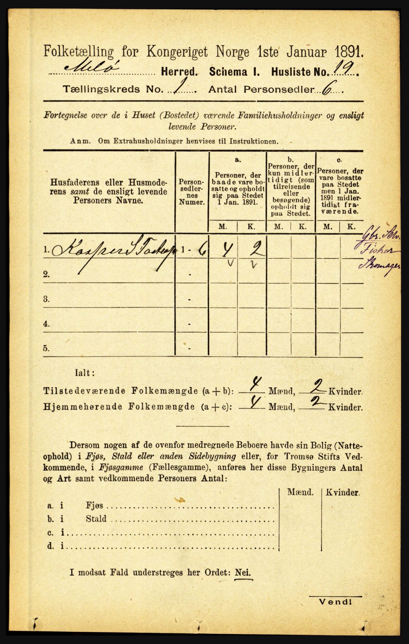 RA, 1891 census for 1837 Meløy, 1891, p. 43