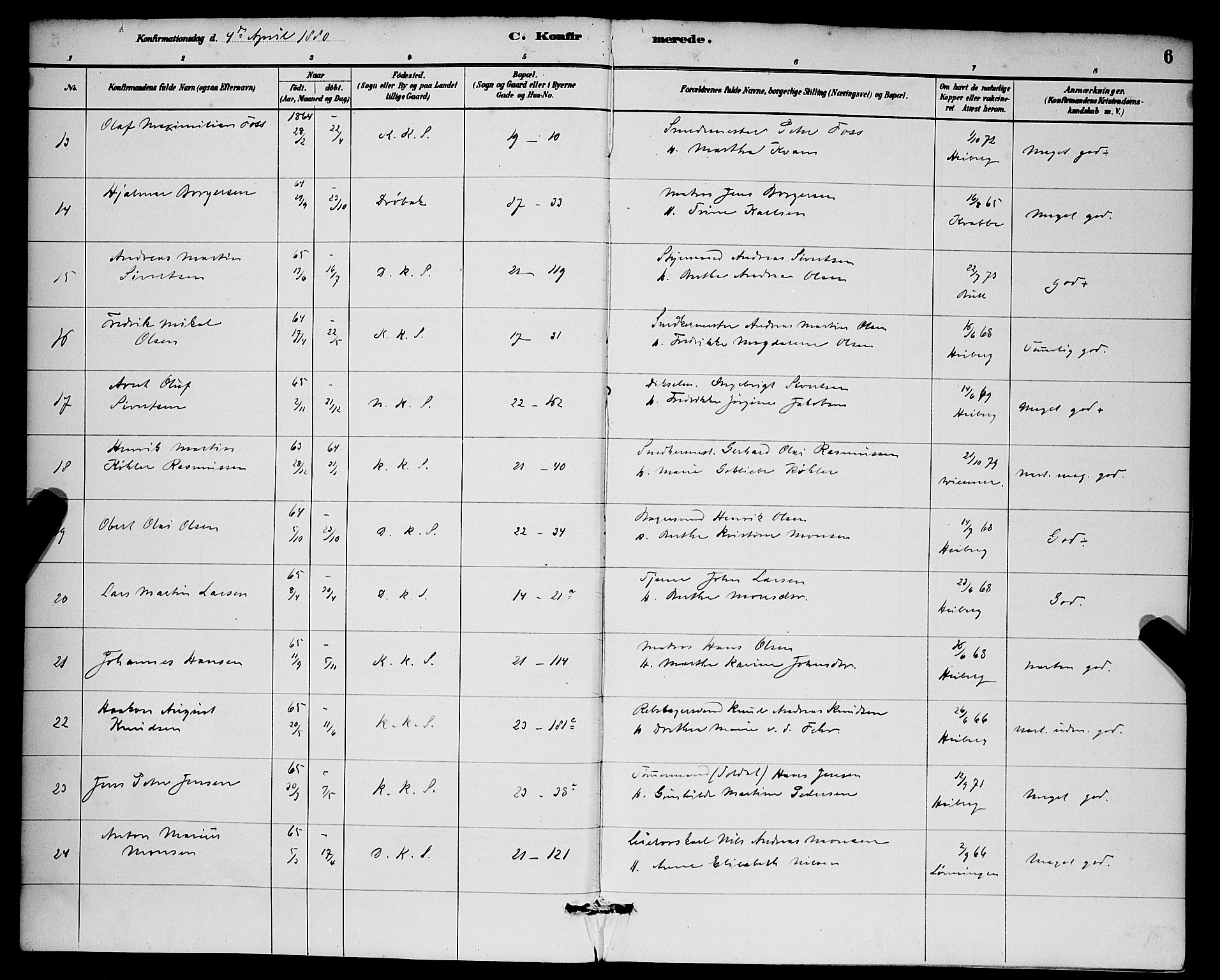 Korskirken sokneprestembete, AV/SAB-A-76101/H/Hab: Parish register (copy) no. C 3, 1880-1892, p. 6