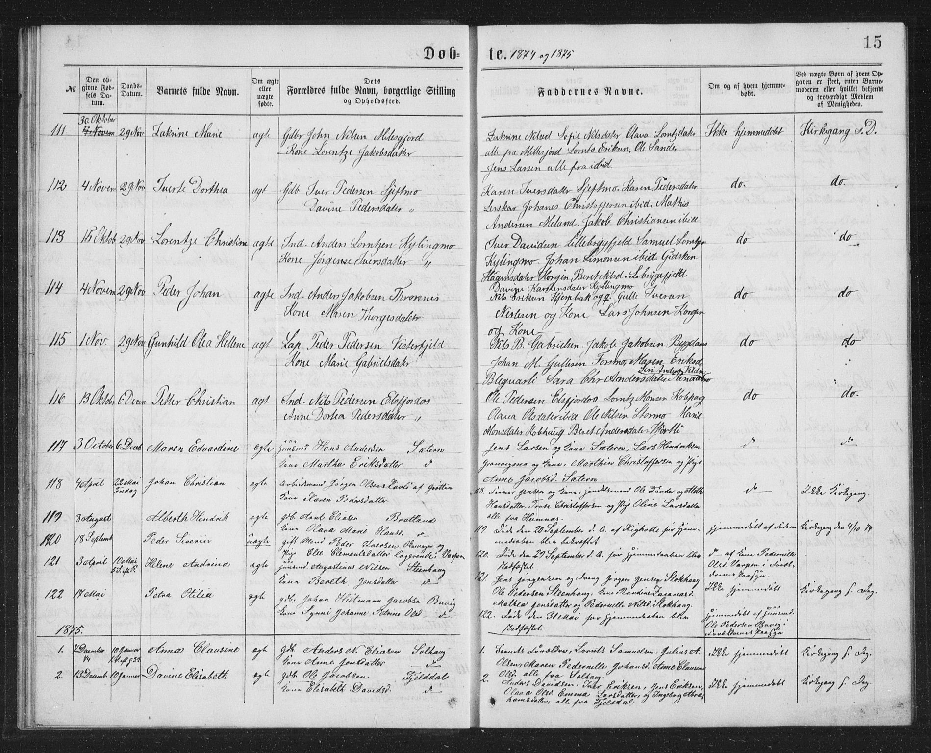 Ministerialprotokoller, klokkerbøker og fødselsregistre - Nordland, SAT/A-1459/825/L0369: Parish register (copy) no. 825C06, 1873-1885, p. 15