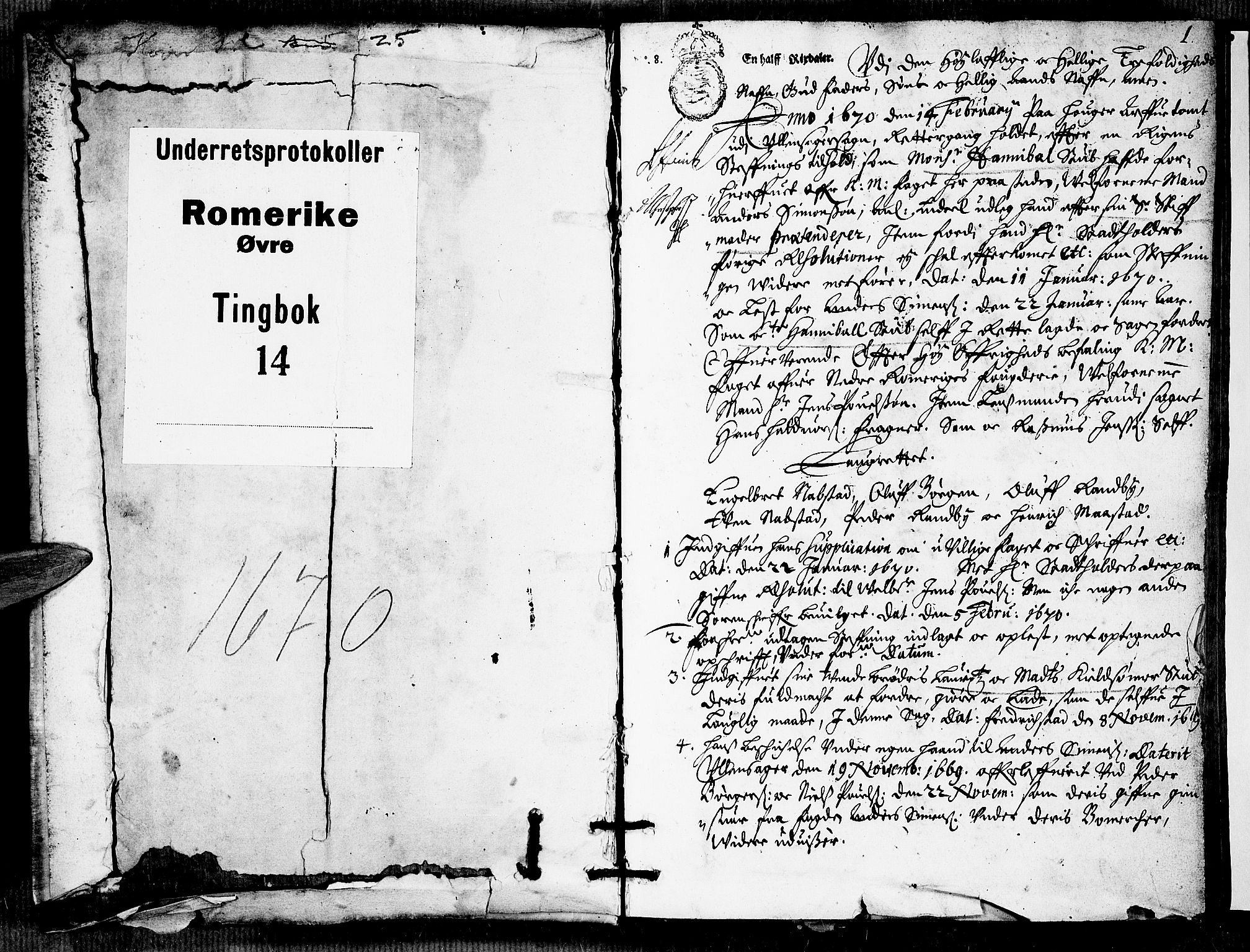 Øvre Romerike sorenskriveri, SAO/A-10649/F/Fb/L0014: Tingbok 14, 1670, p. 0b-1a
