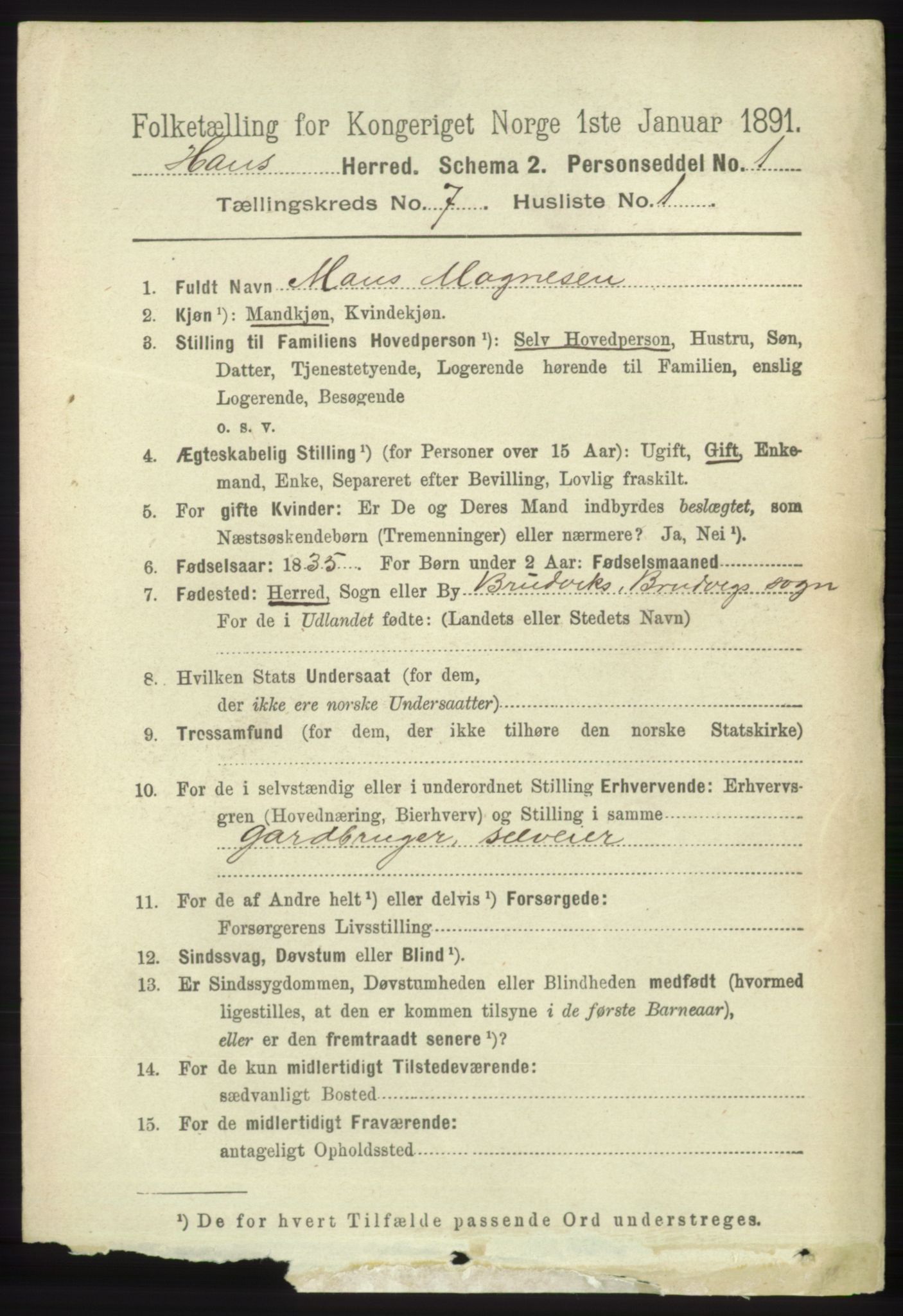 RA, 1891 census for 1250 Haus, 1891, p. 2650