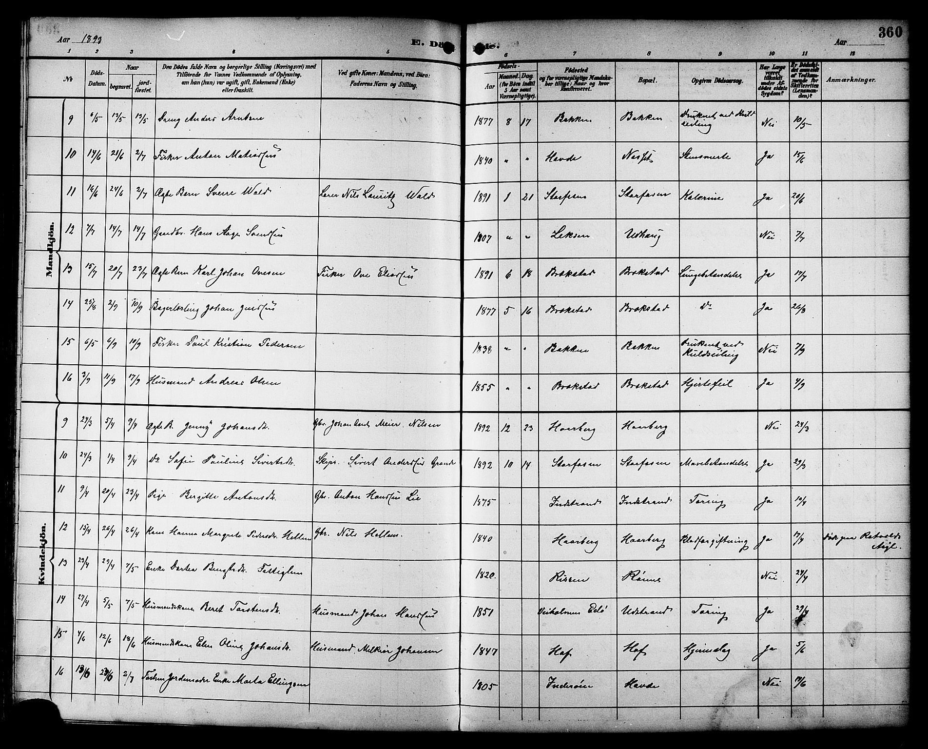 Ministerialprotokoller, klokkerbøker og fødselsregistre - Sør-Trøndelag, AV/SAT-A-1456/659/L0746: Parish register (copy) no. 659C03, 1893-1912, p. 360