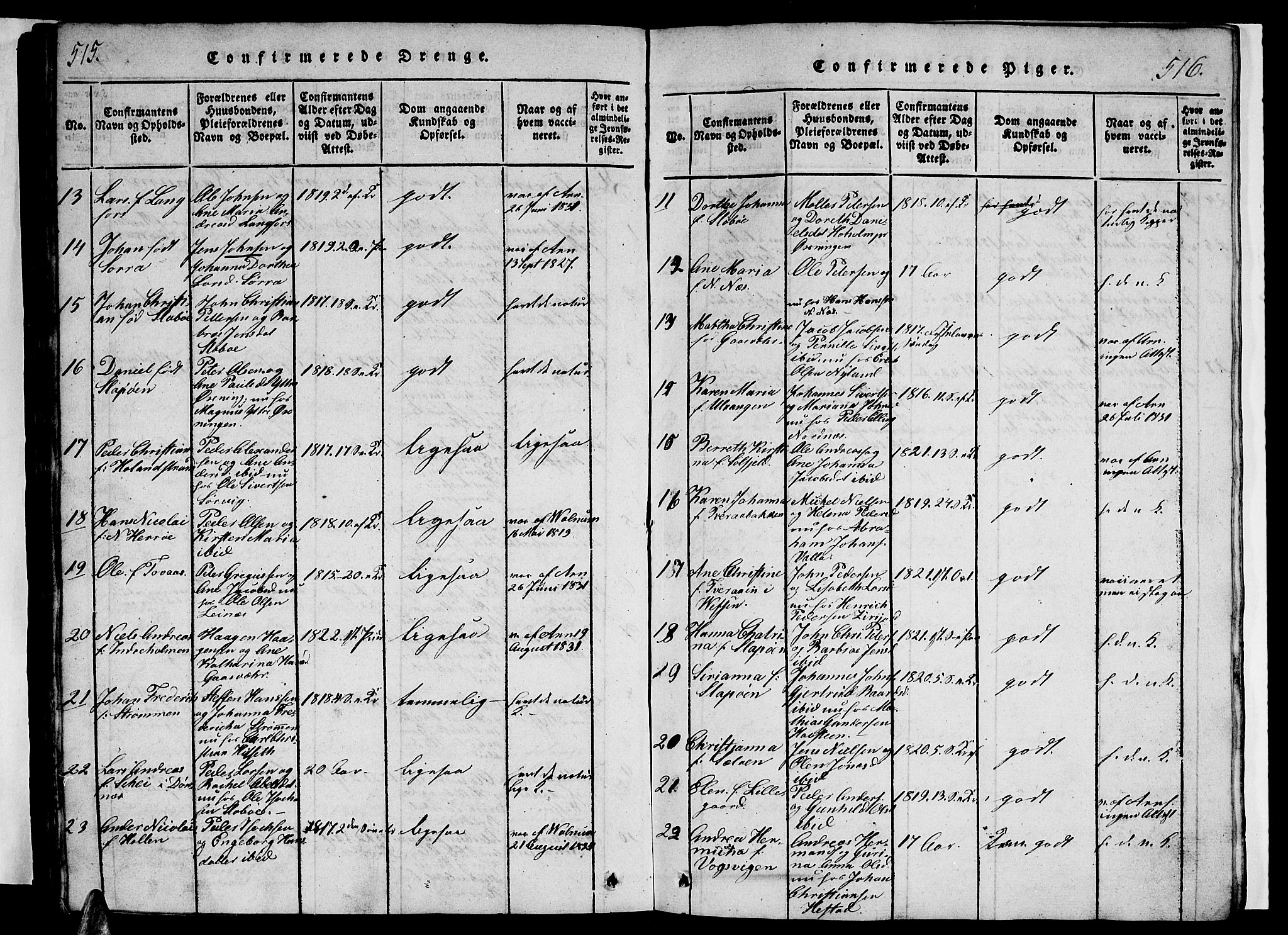 Ministerialprotokoller, klokkerbøker og fødselsregistre - Nordland, AV/SAT-A-1459/834/L0510: Parish register (copy) no. 834C01, 1820-1847, p. 515-516