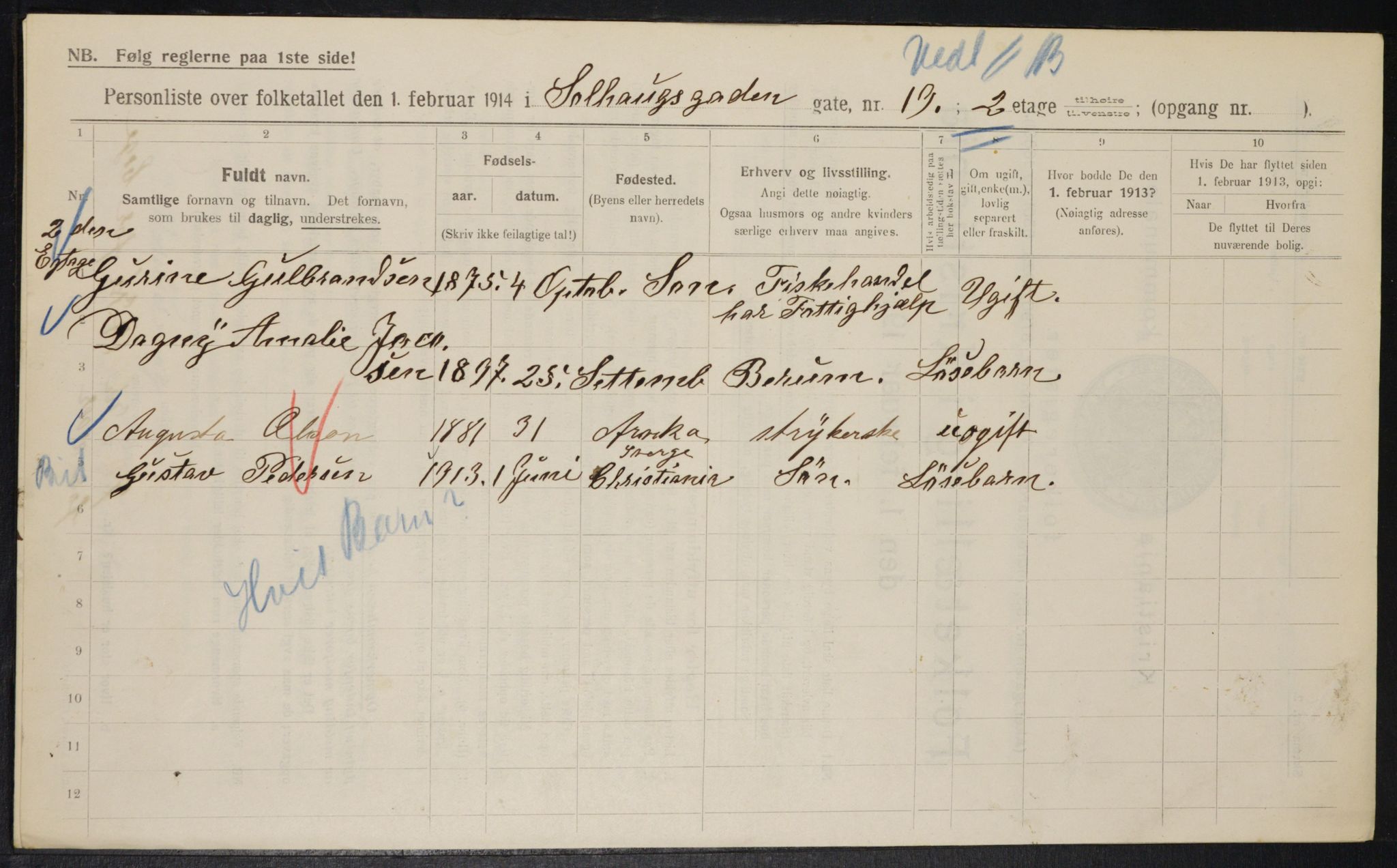 OBA, Municipal Census 1914 for Kristiania, 1914, p. 99377