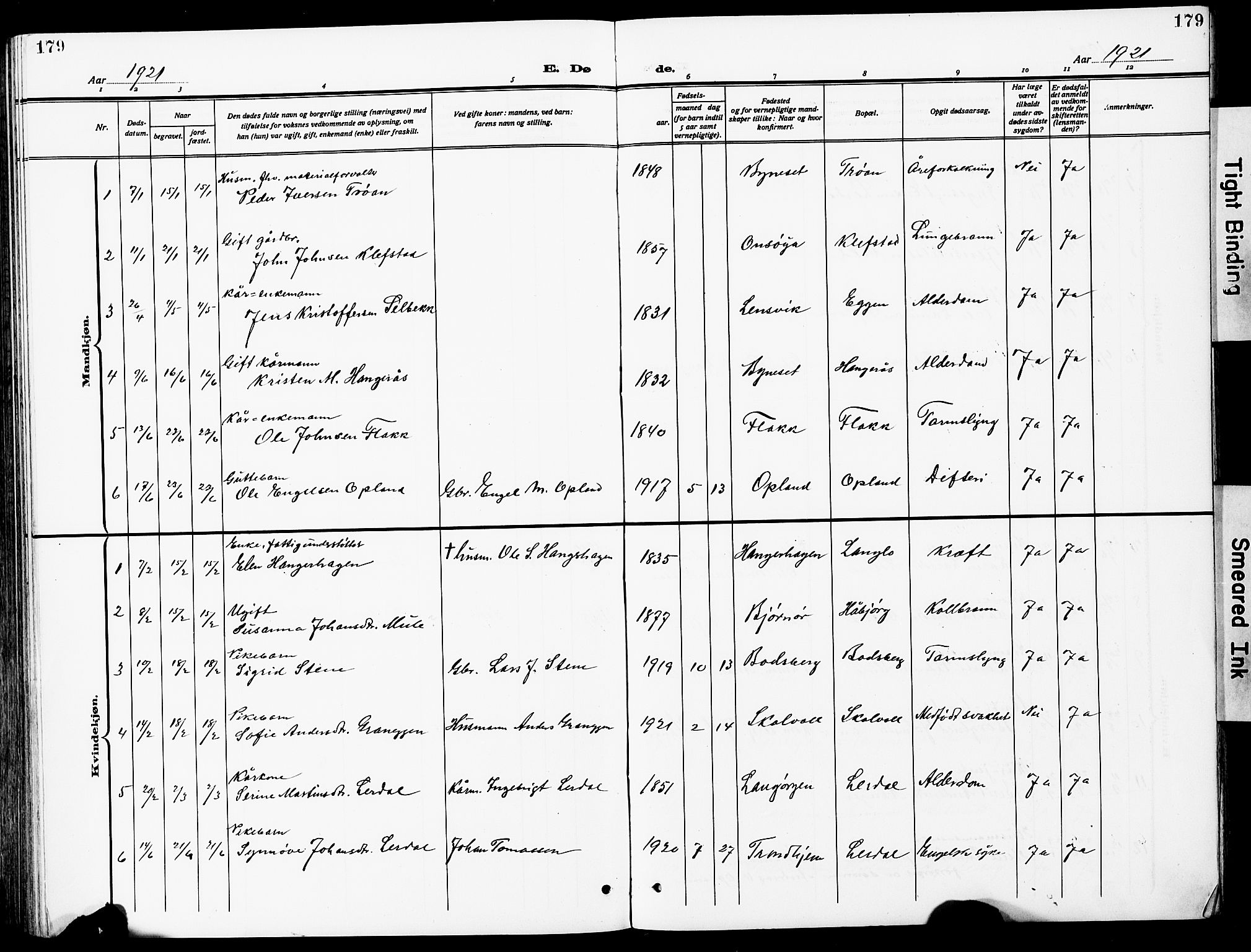 Ministerialprotokoller, klokkerbøker og fødselsregistre - Sør-Trøndelag, SAT/A-1456/612/L0388: Parish register (copy) no. 612C04, 1909-1929, p. 179