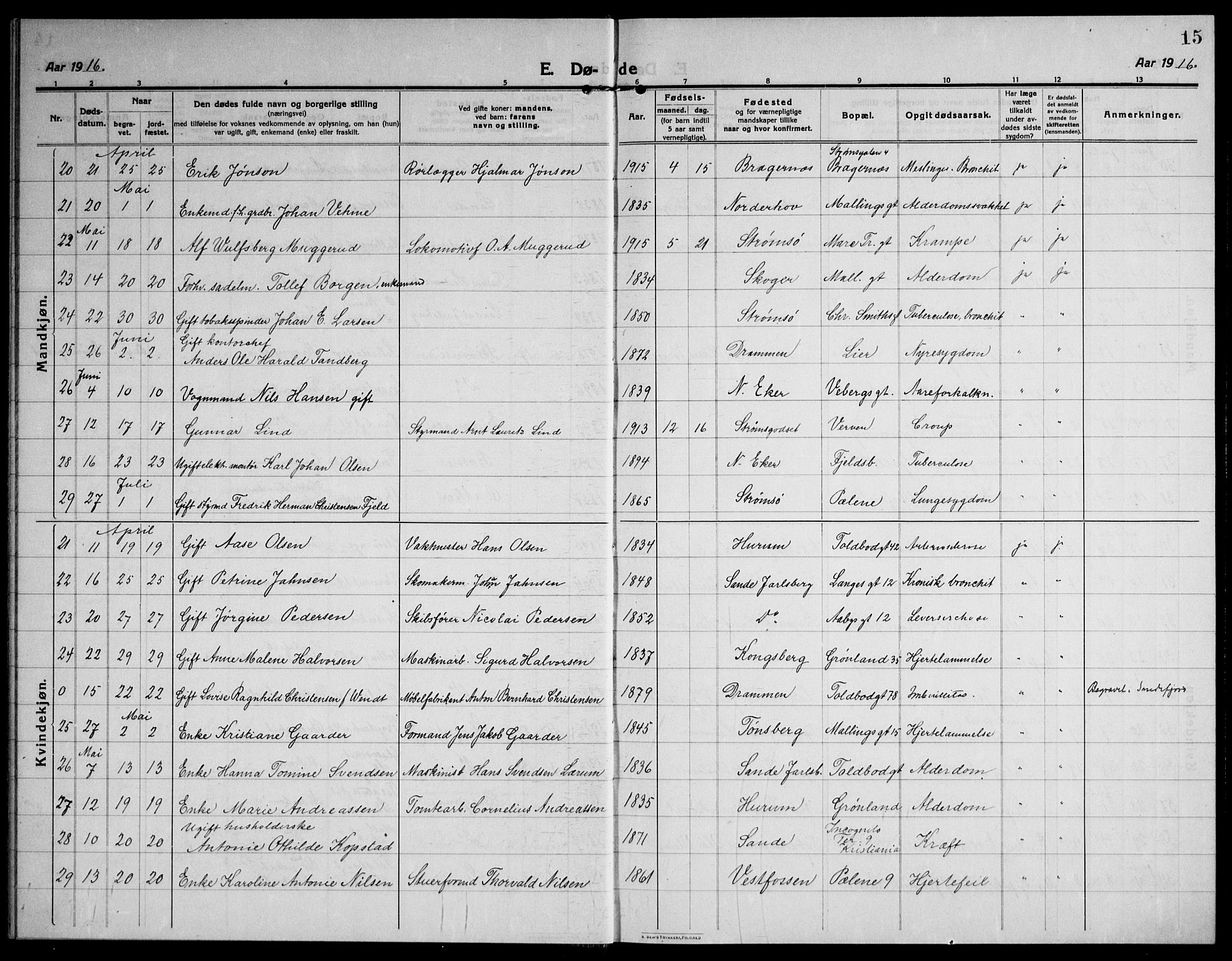 Strømsø kirkebøker, AV/SAKO-A-246/F/Fa/L0028: Parish register (official) no. I 29, 1914-1937, p. 15