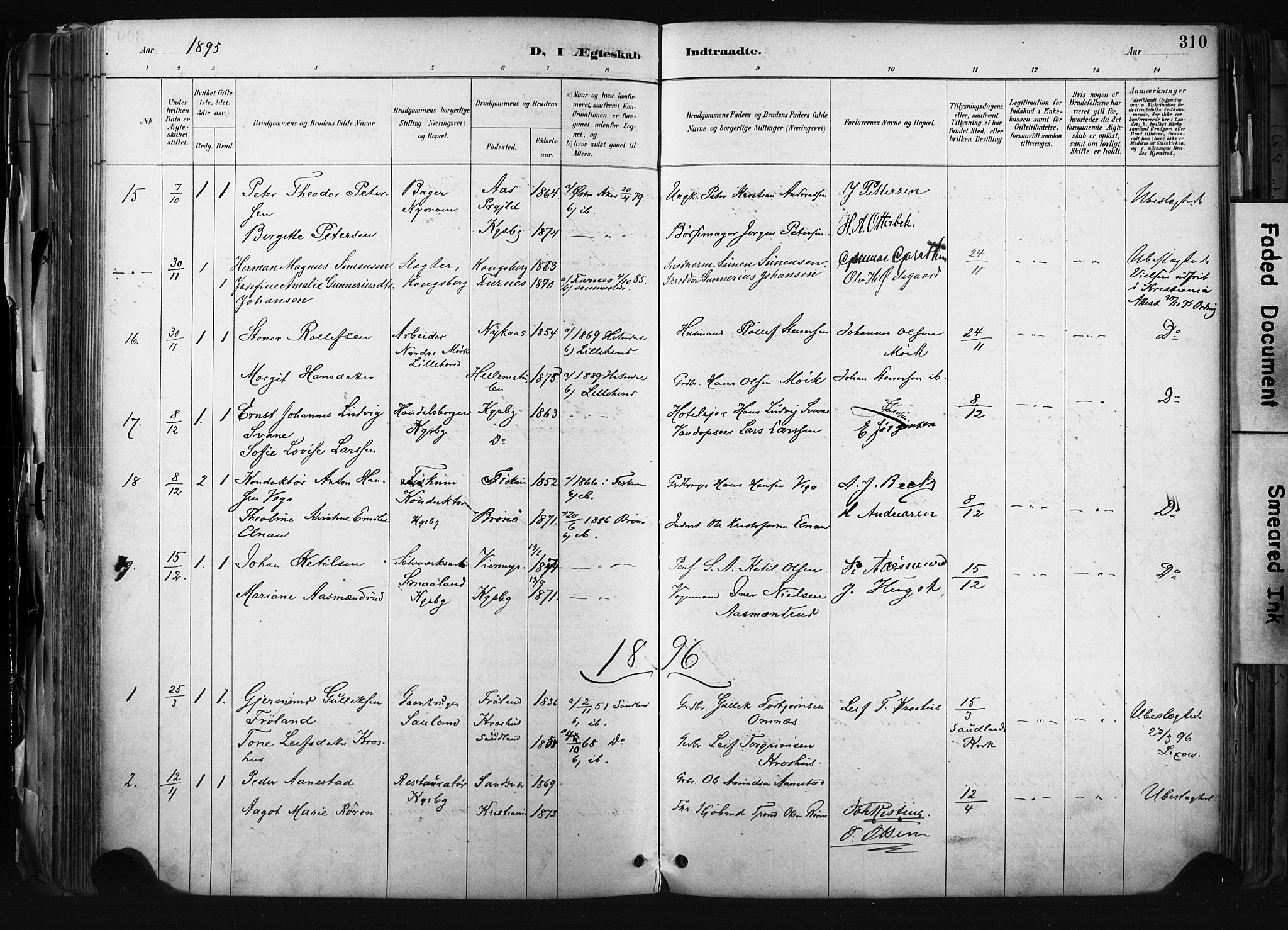 Kongsberg kirkebøker, AV/SAKO-A-22/F/Fb/L0002: Parish register (official) no. II 2, 1886-1896, p. 310