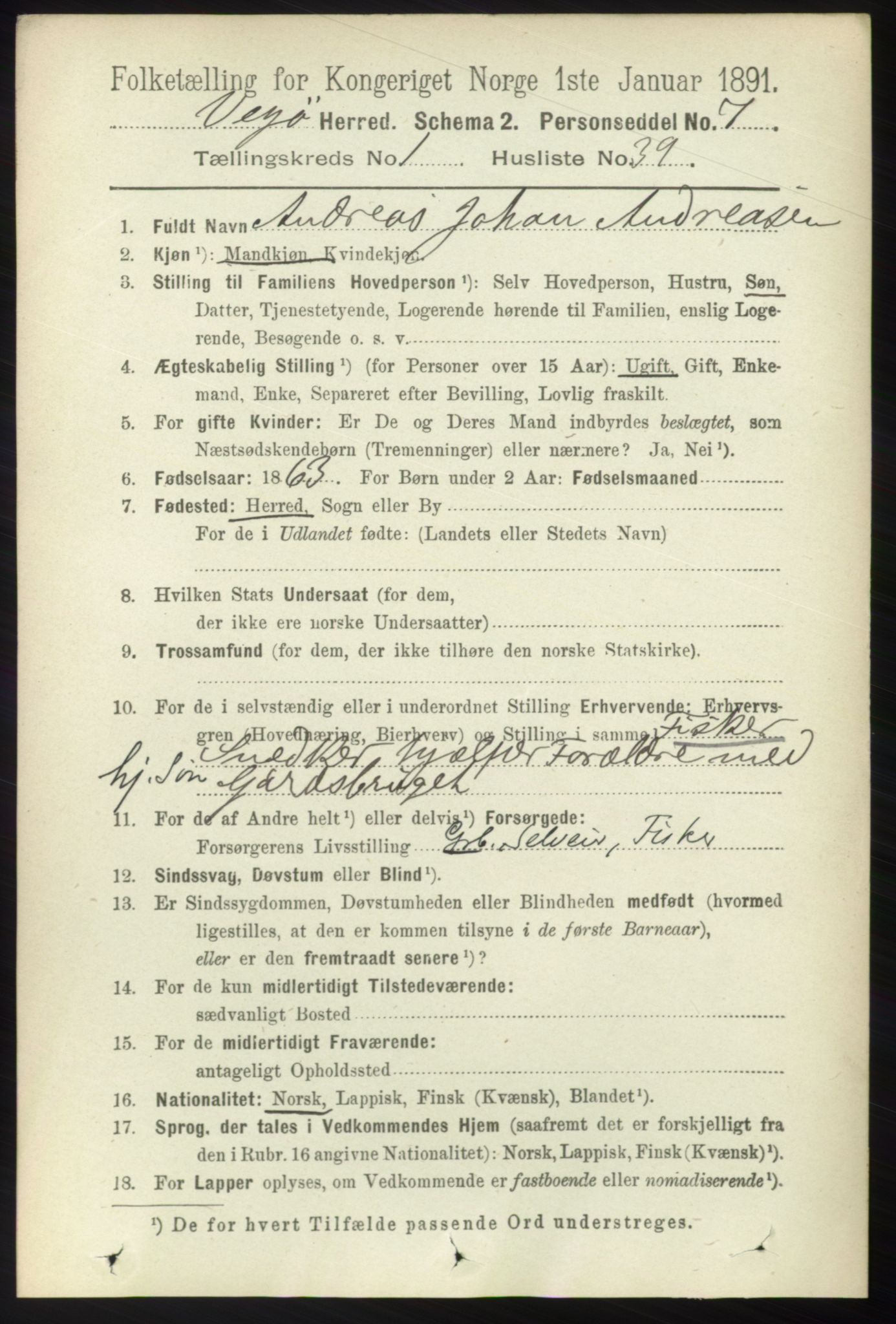 RA, 1891 census for 1815 Vega, 1891, p. 306