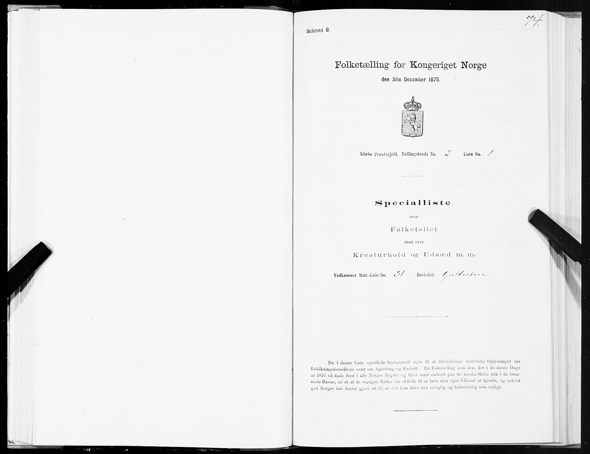 SAT, 1875 census for 1662P Klæbu, 1875, p. 1074