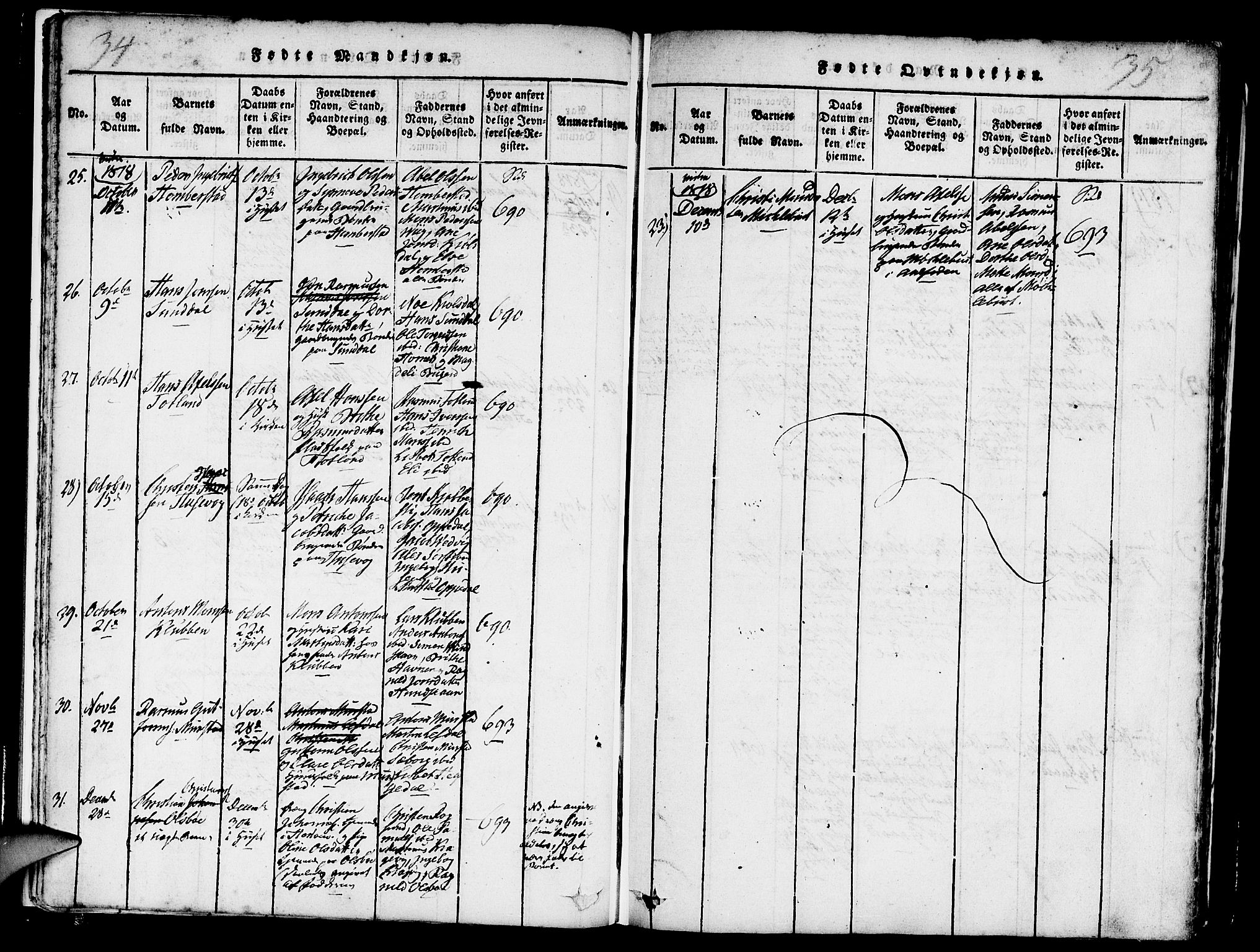 Davik sokneprestembete, SAB/A-79701/H/Haa/Haaa/L0003: Parish register (official) no. A 3, 1816-1830, p. 34-35