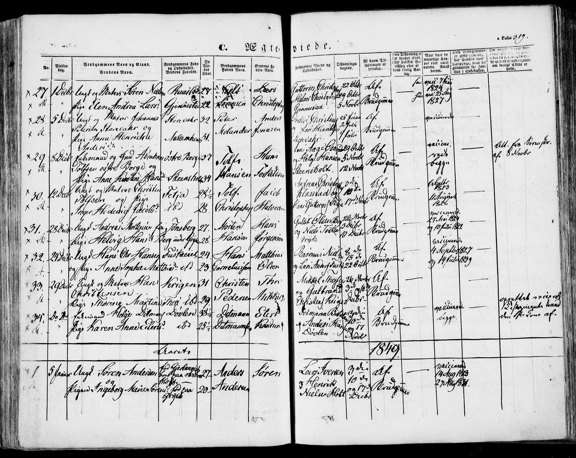 Stokke kirkebøker, AV/SAKO-A-320/F/Fa/L0007: Parish register (official) no. I 7, 1844-1857, p. 319