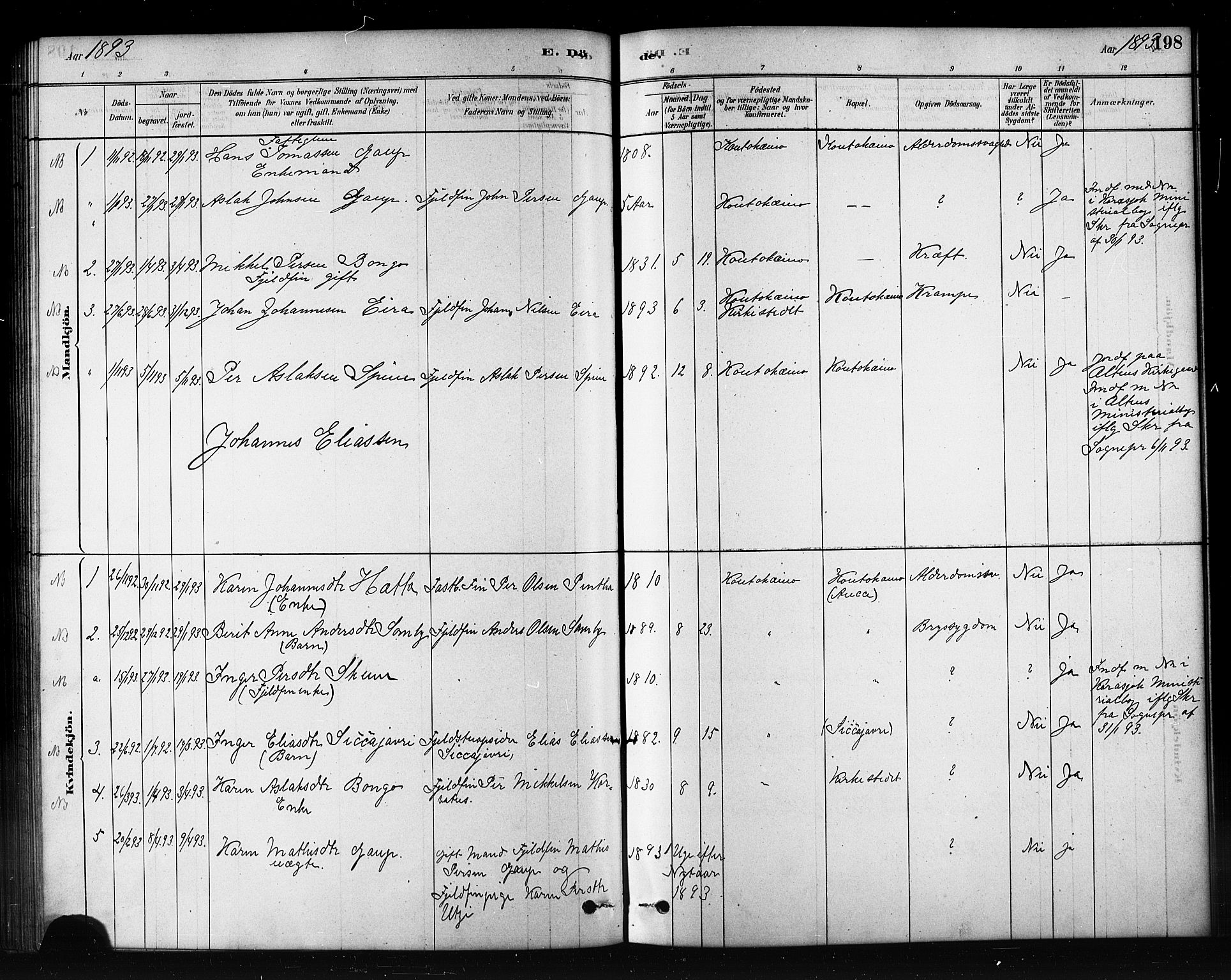 Kautokeino sokneprestembete, SATØ/S-1340/H/Hb/L0002.klokk: Parish register (copy) no. 2, 1877-1896, p. 198
