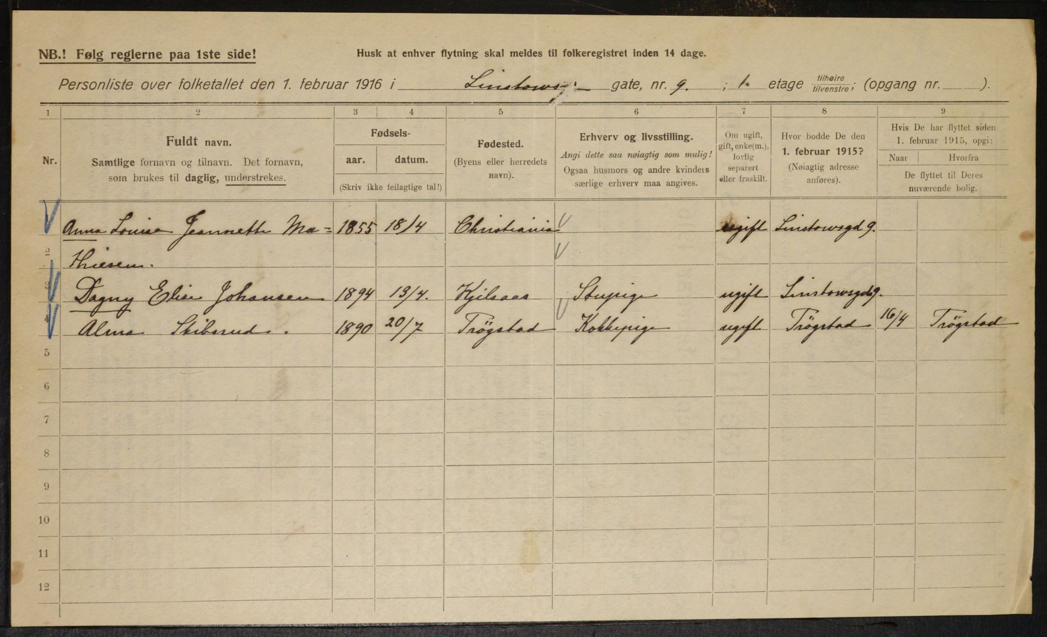 OBA, Municipal Census 1916 for Kristiania, 1916, p. 59071