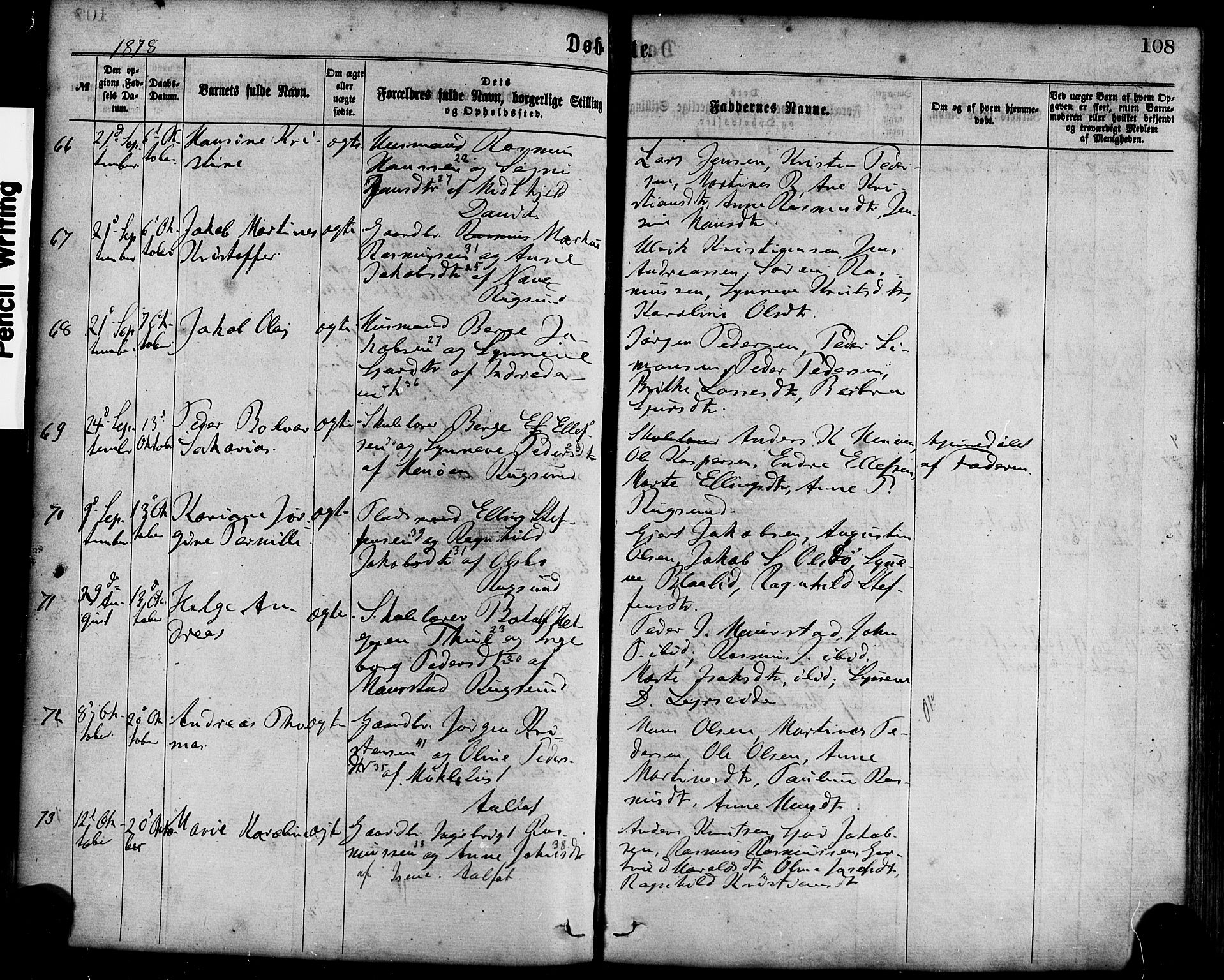 Davik sokneprestembete, AV/SAB-A-79701/H/Haa/Haaa/L0006: Parish register (official) no. A 6, 1867-1881, p. 108