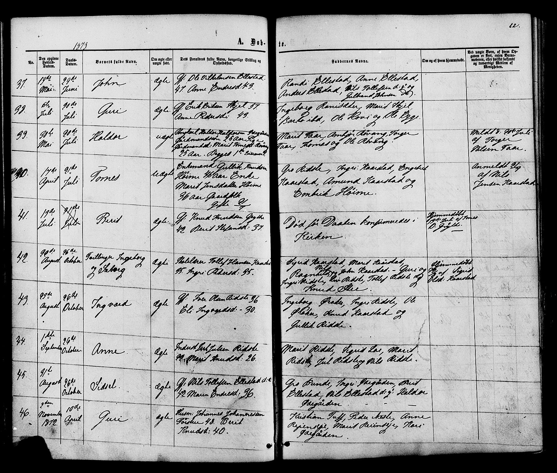 Vestre Slidre prestekontor, SAH/PREST-136/H/Ha/Haa/L0003: Parish register (official) no. 3, 1865-1880, p. 62