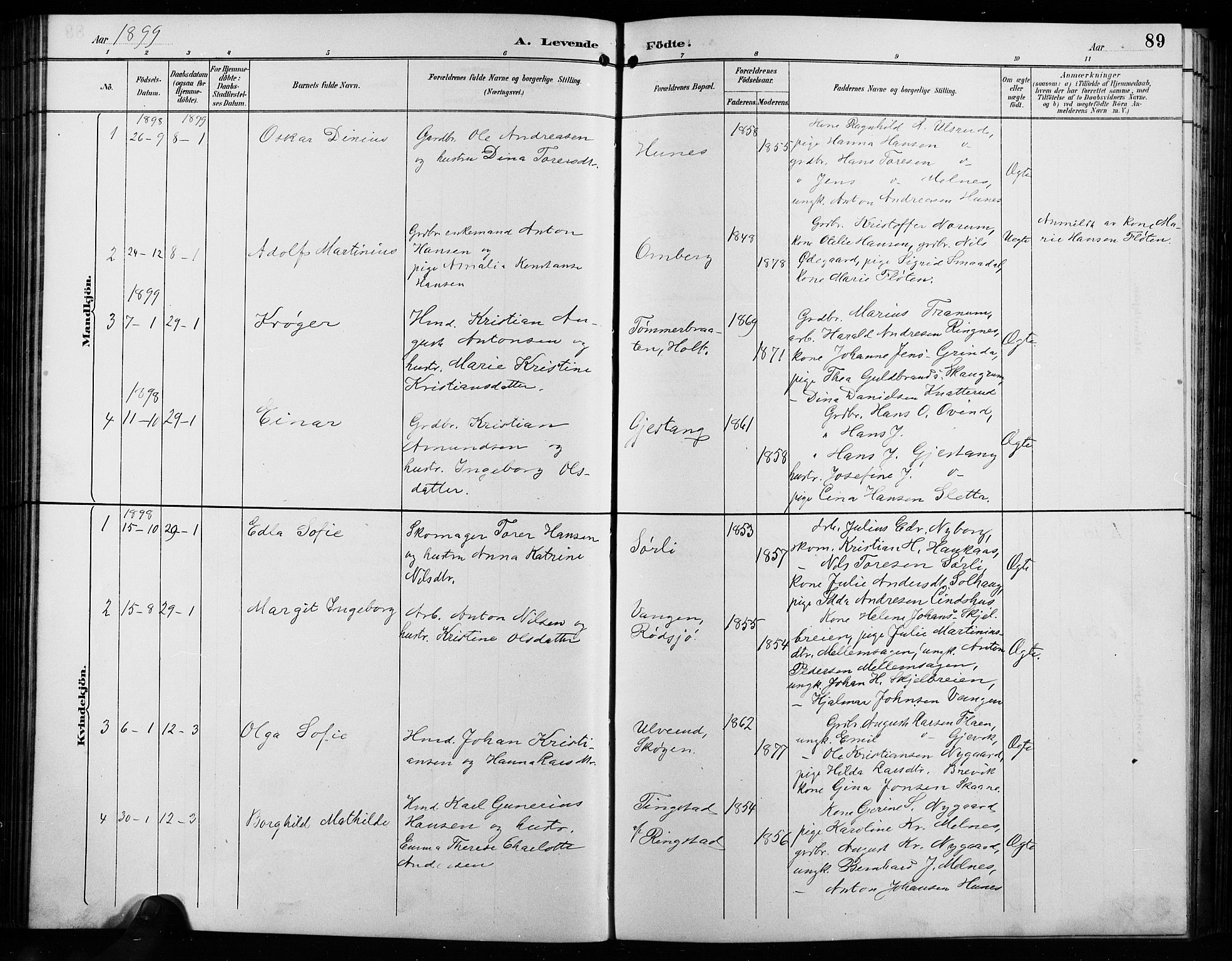 Enebakk prestekontor Kirkebøker, AV/SAO-A-10171c/G/Ga/L0006: Parish register (copy) no. I 6, 1889-1911, p. 89