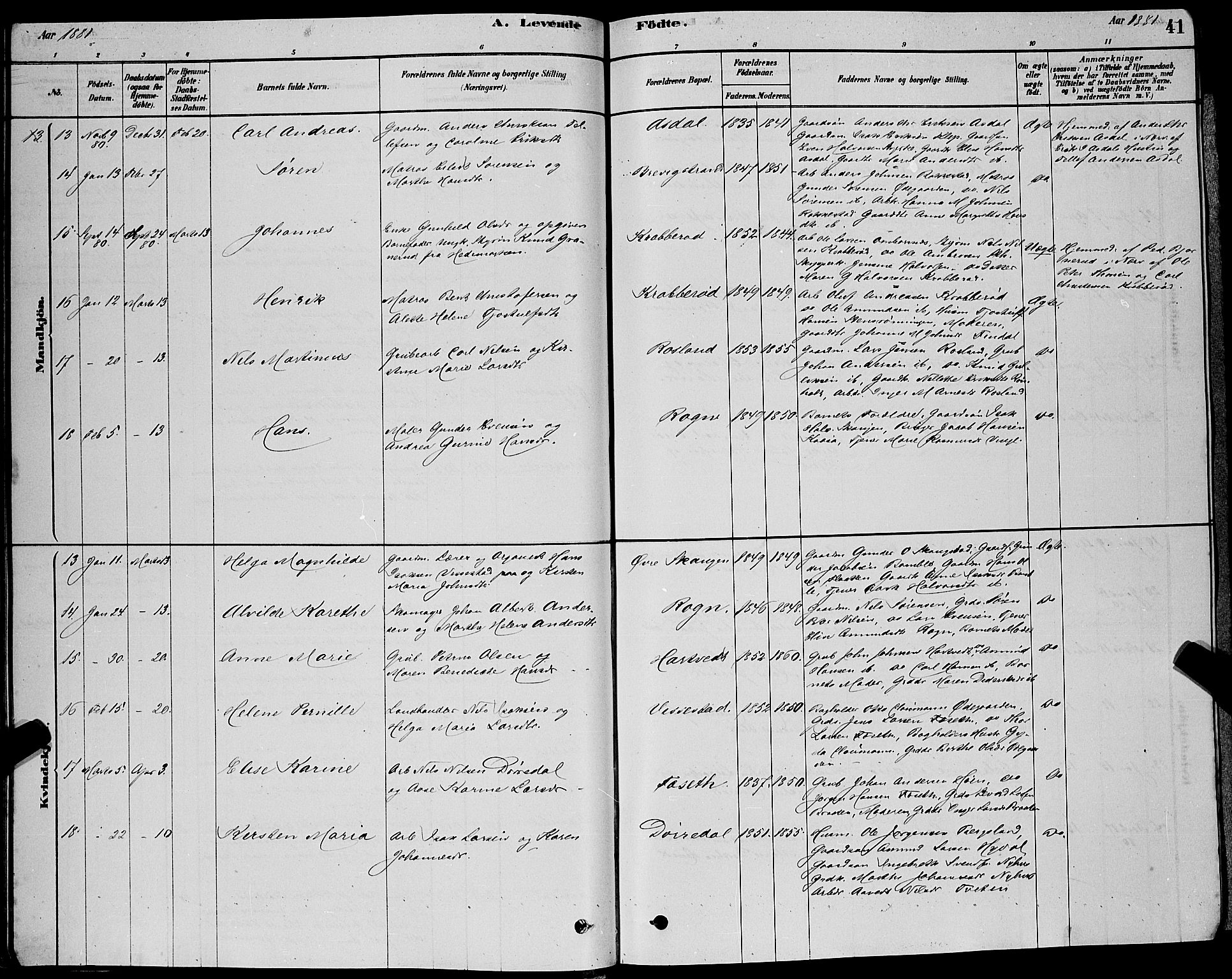 Bamble kirkebøker, AV/SAKO-A-253/G/Ga/L0008: Parish register (copy) no. I 8, 1878-1888, p. 41