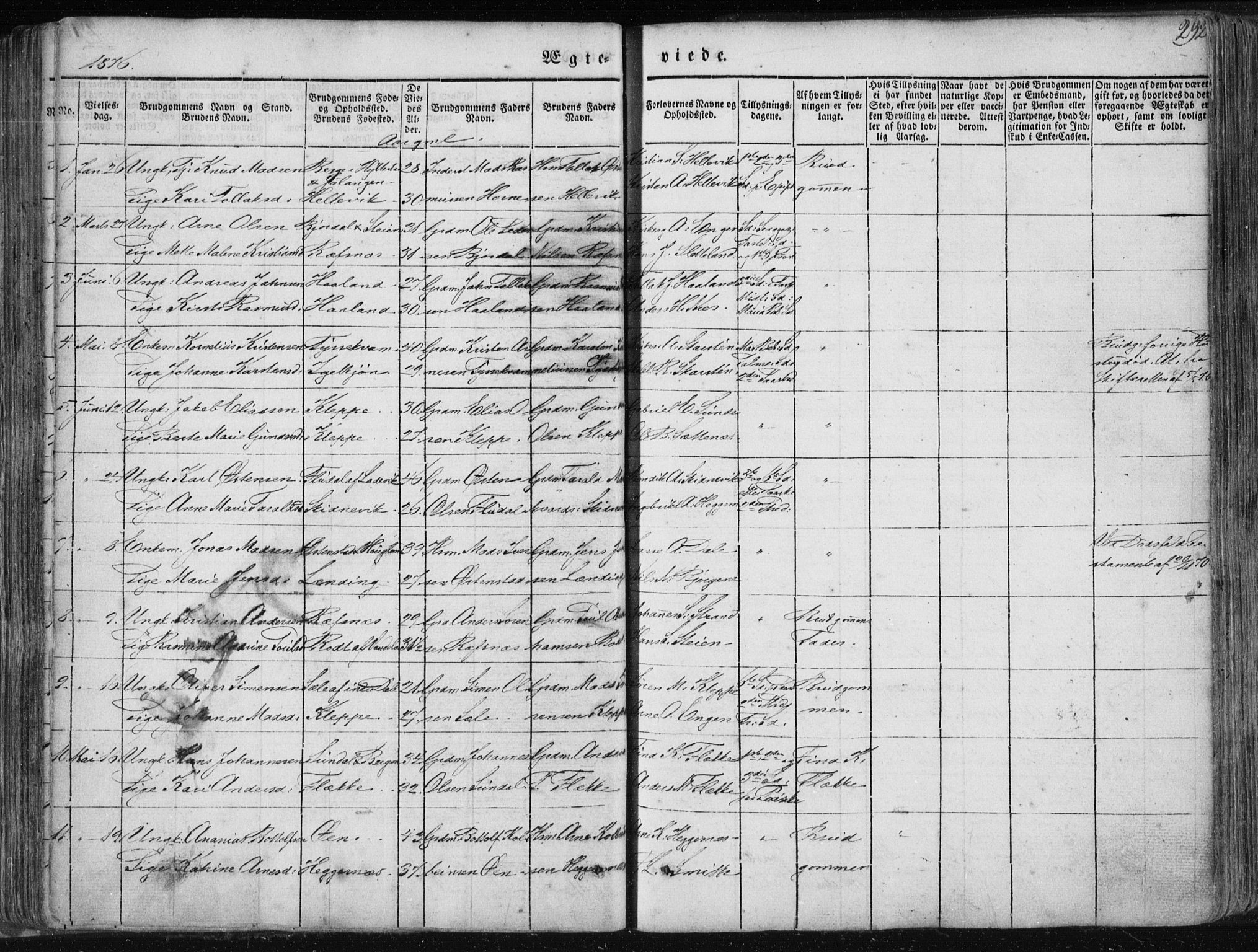 Fjaler sokneprestembete, SAB/A-79801/H/Haa/Haaa/L0006: Parish register (official) no. A 6, 1835-1884, p. 292