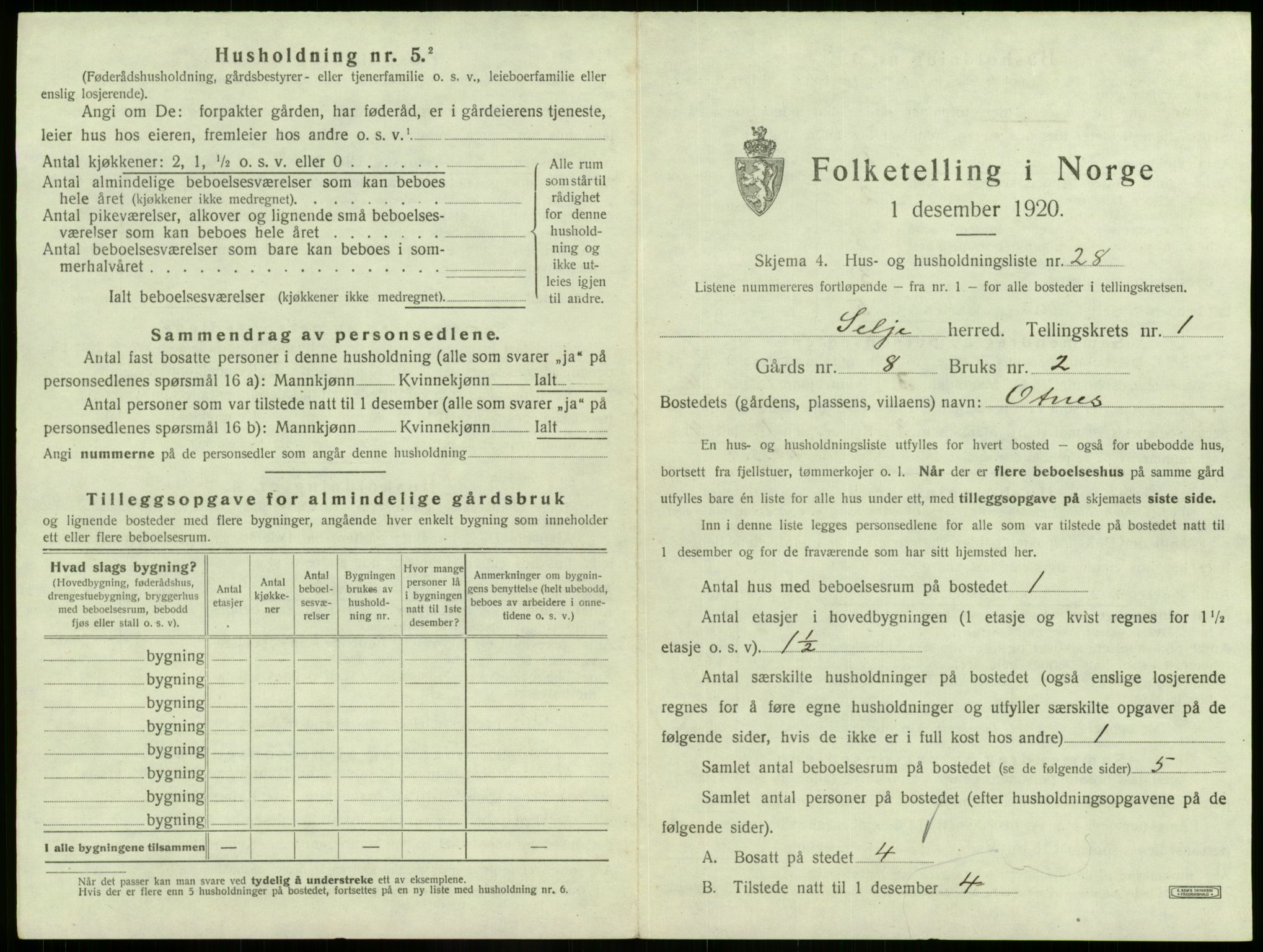SAB, 1920 census for Selje, 1920, p. 125