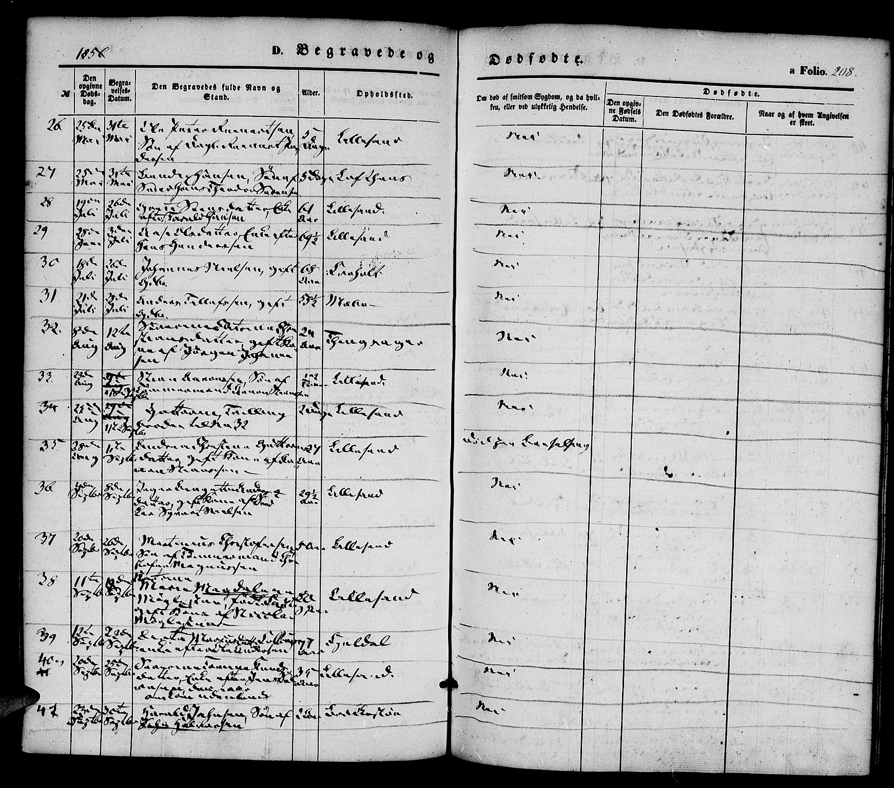 Vestre Moland sokneprestkontor, AV/SAK-1111-0046/F/Fa/Fab/L0006: Parish register (official) no. A 6, 1850-1858, p. 208