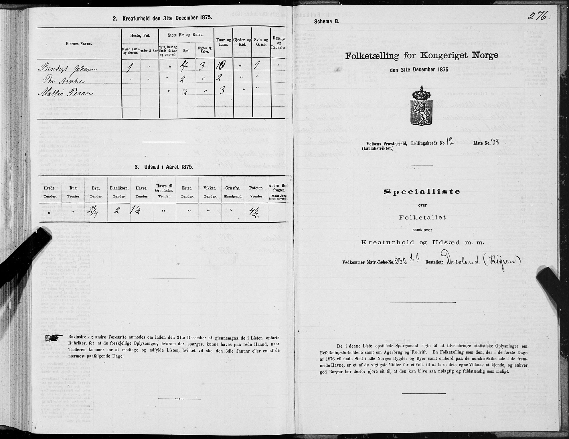 SAT, 1875 census for 1824L Vefsn/Vefsn, 1875, p. 3276