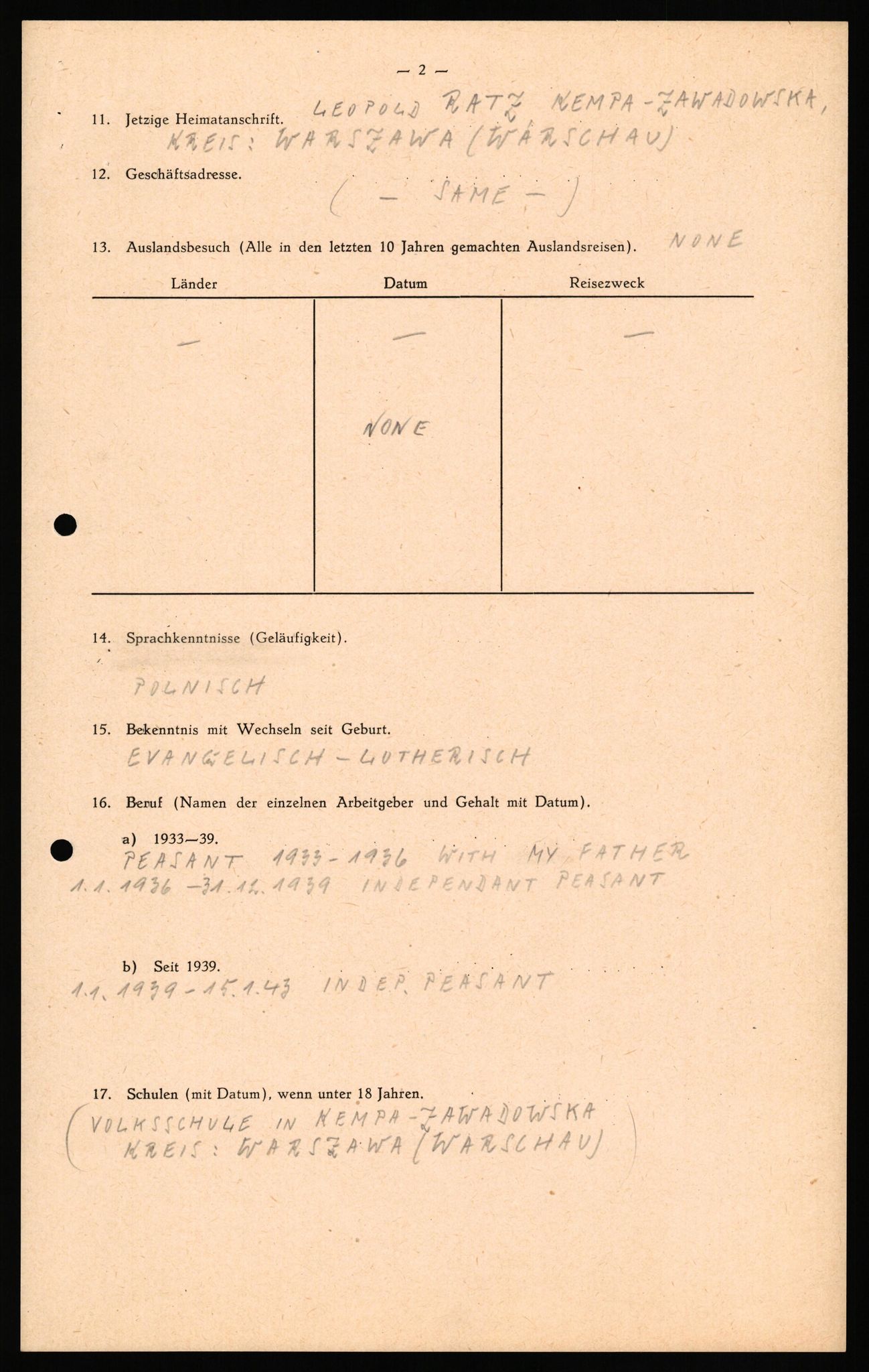 Forsvaret, Forsvarets overkommando II, RA/RAFA-3915/D/Db/L0041: CI Questionaires.  Diverse nasjonaliteter., 1945-1946, p. 82