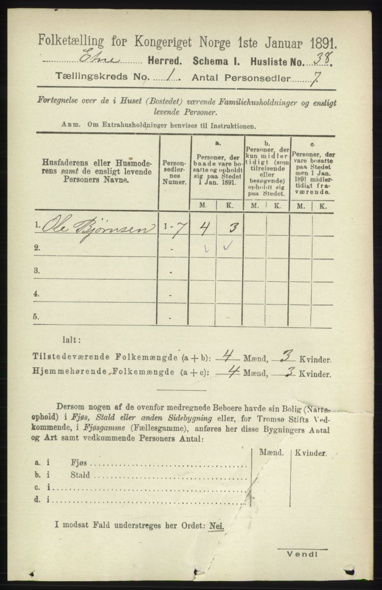 RA, 1891 census for 1211 Etne, 1891, p. 77