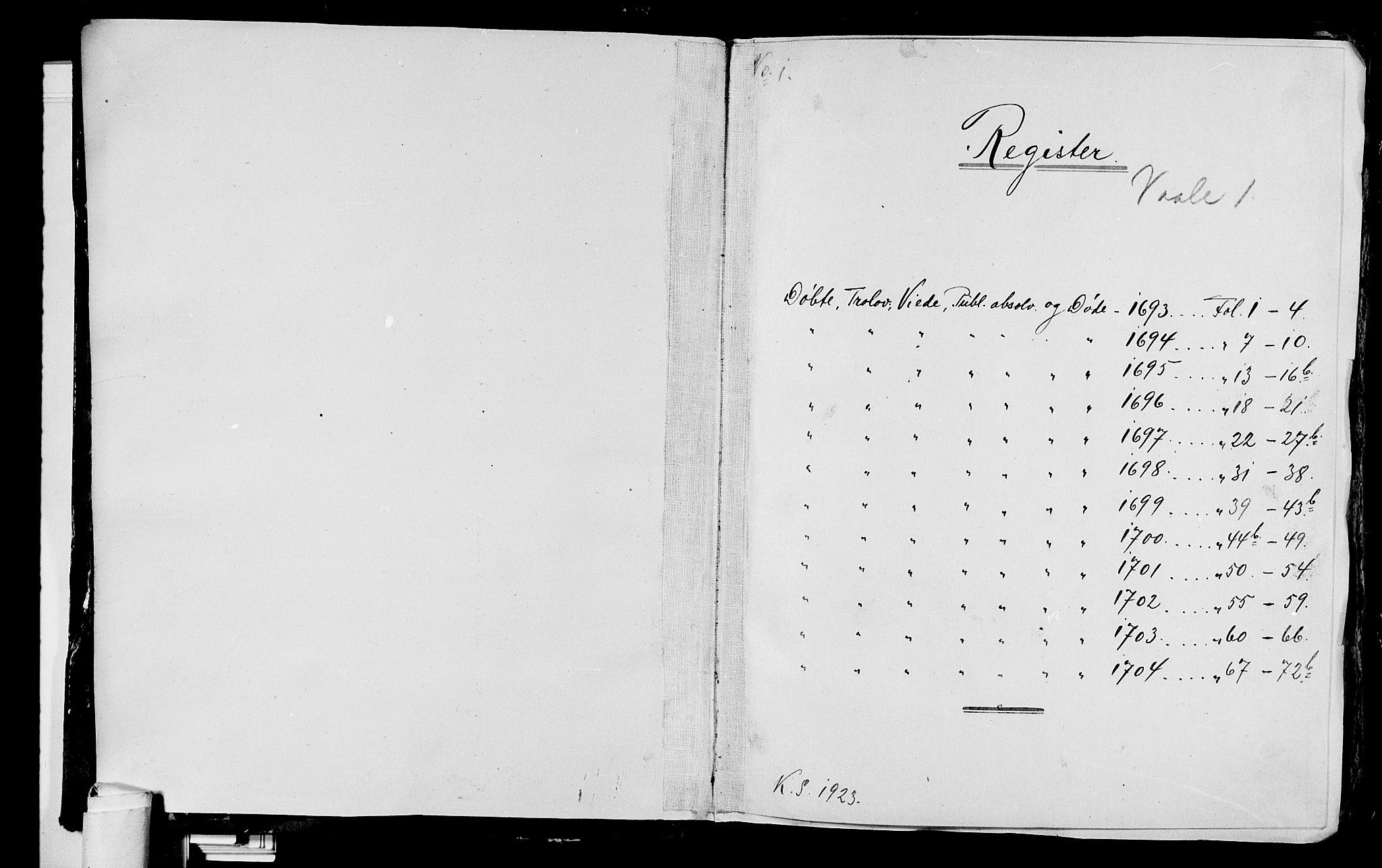 Våle kirkebøker, AV/SAKO-A-334/F/Fa/L0001: Parish register (official) no. I 1, 1693-1704