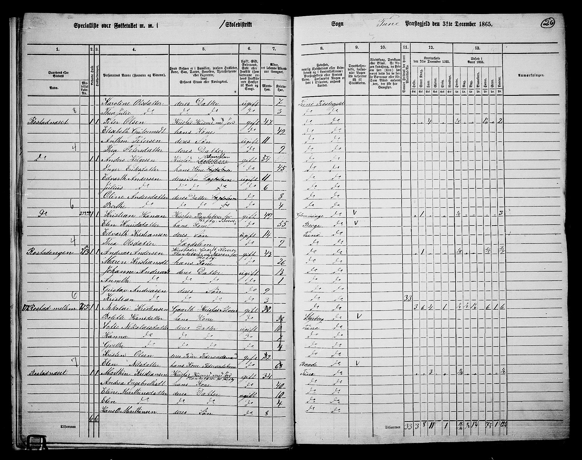 RA, 1865 census for Tune, 1865, p. 23