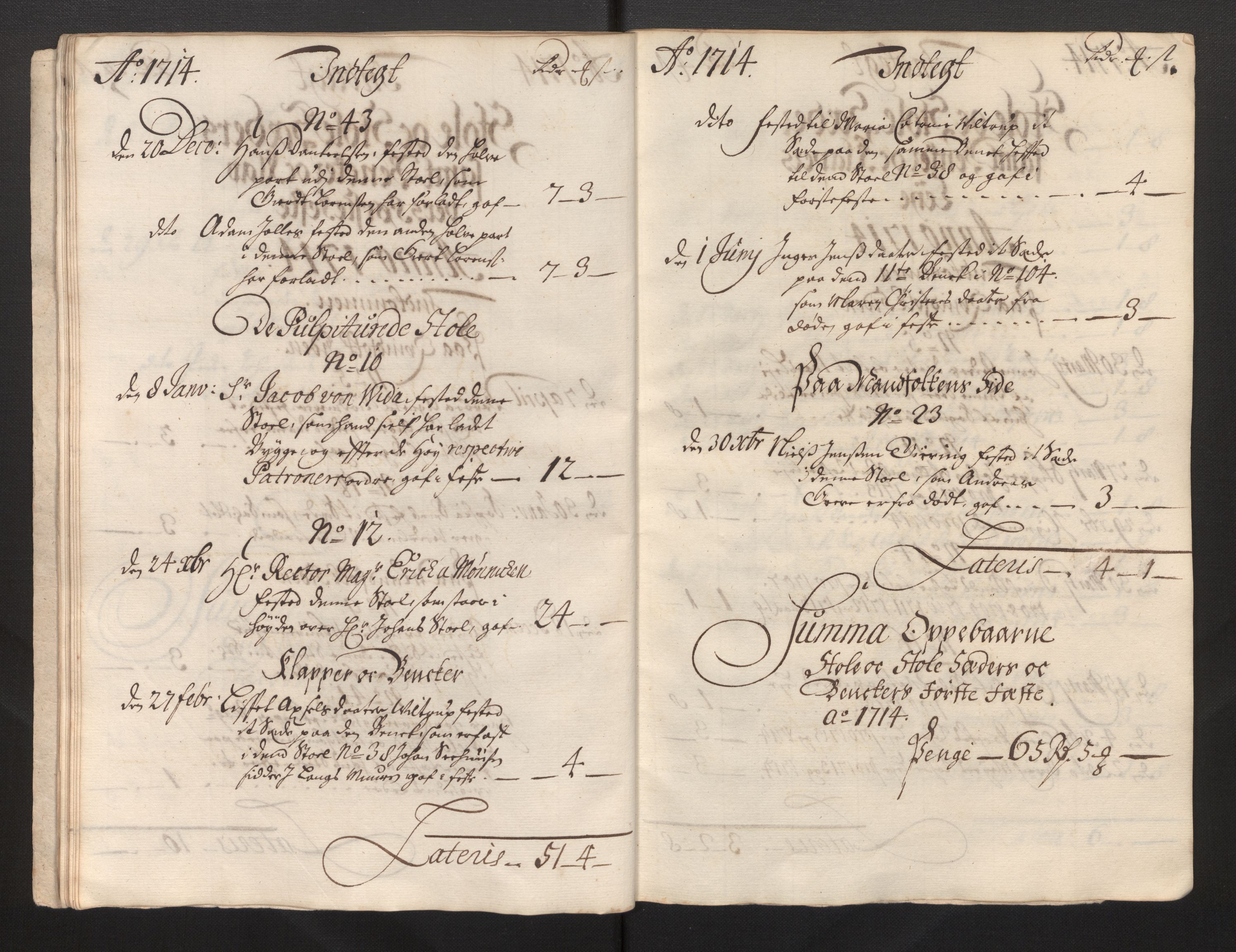 Stiftamtmannen i Bergen, SAB/A-100006/F/Fb/Fbb/0001 / Lnr. 1737 - Domkirken: Rekneskapar, 1706-1721