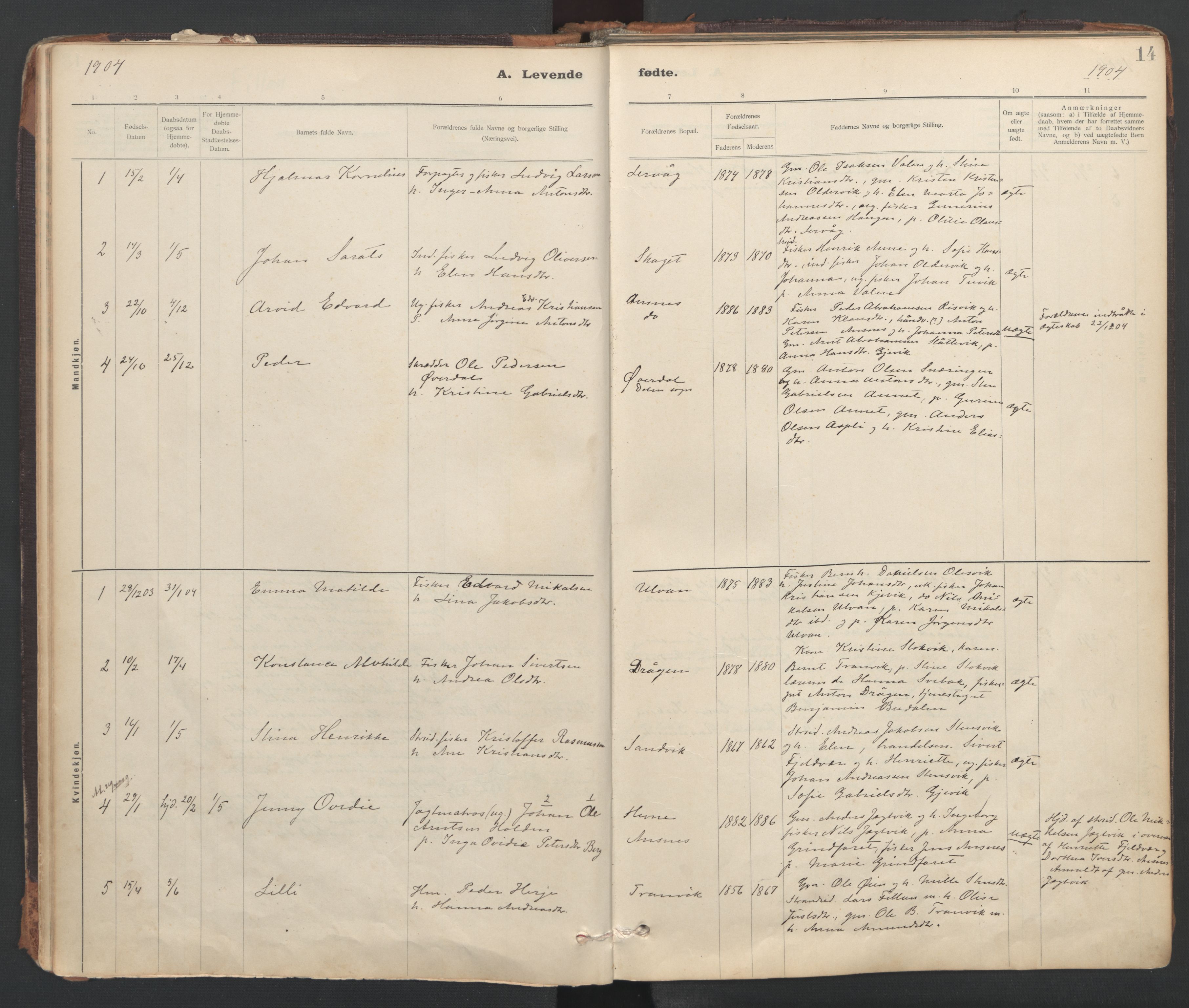 Ministerialprotokoller, klokkerbøker og fødselsregistre - Sør-Trøndelag, SAT/A-1456/637/L0559: Parish register (official) no. 637A02, 1899-1923, p. 14