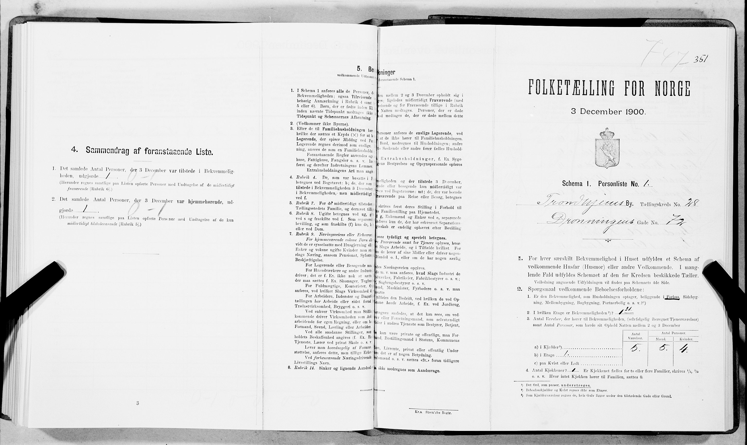 SAT, 1900 census for Trondheim, 1900, p. 4359