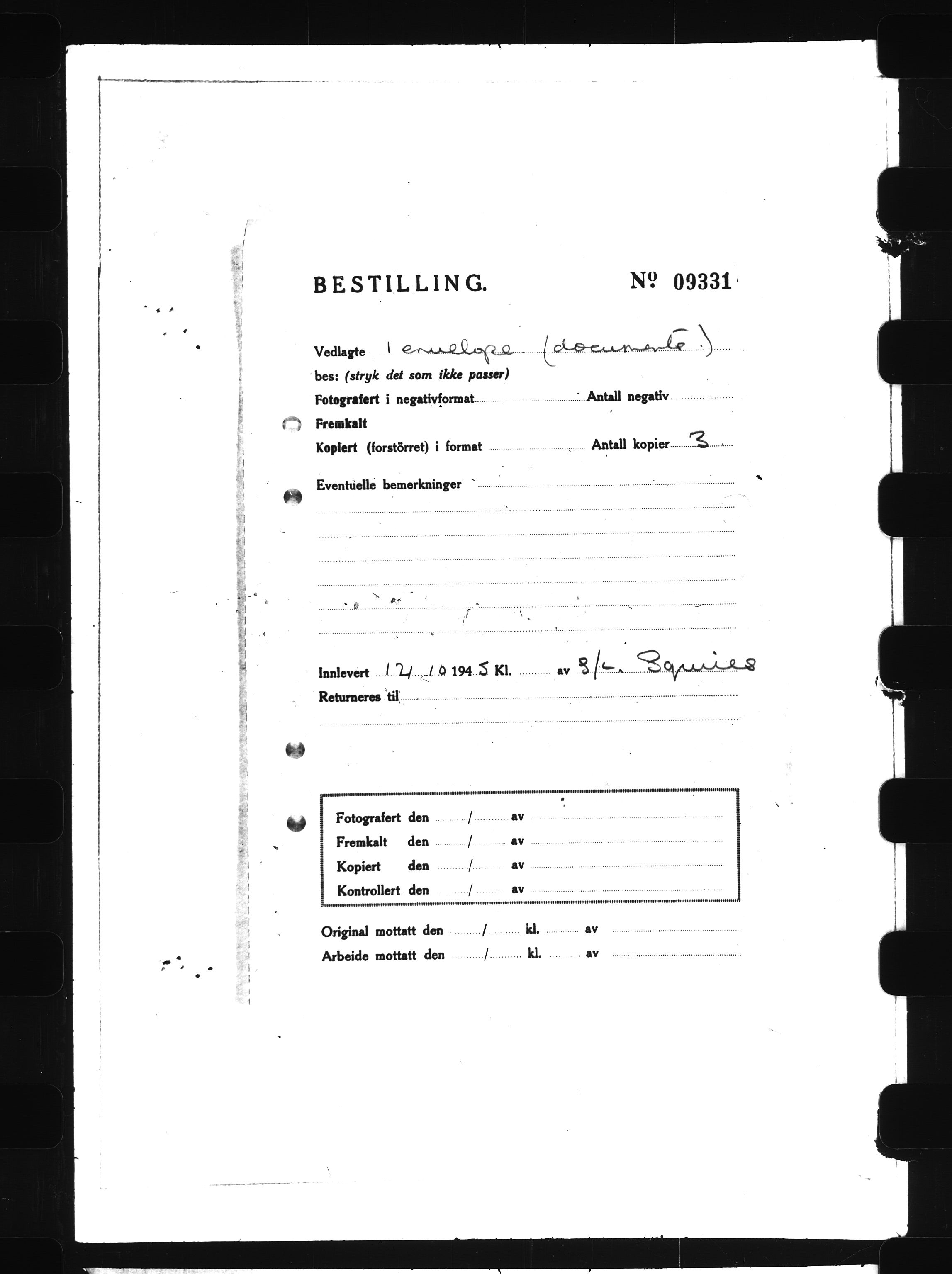 Documents Section, RA/RAFA-2200/V/L0072: Film med FO IIs bestillingsnummer., 1940-1945, p. 340