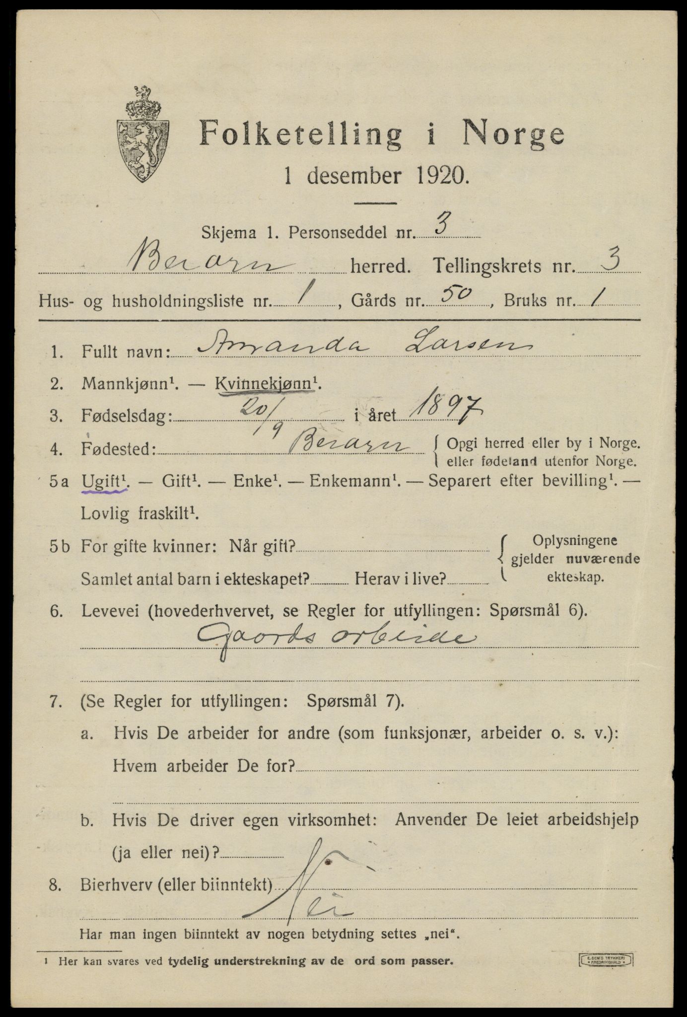 SAT, 1920 census for Beiarn, 1920, p. 1194