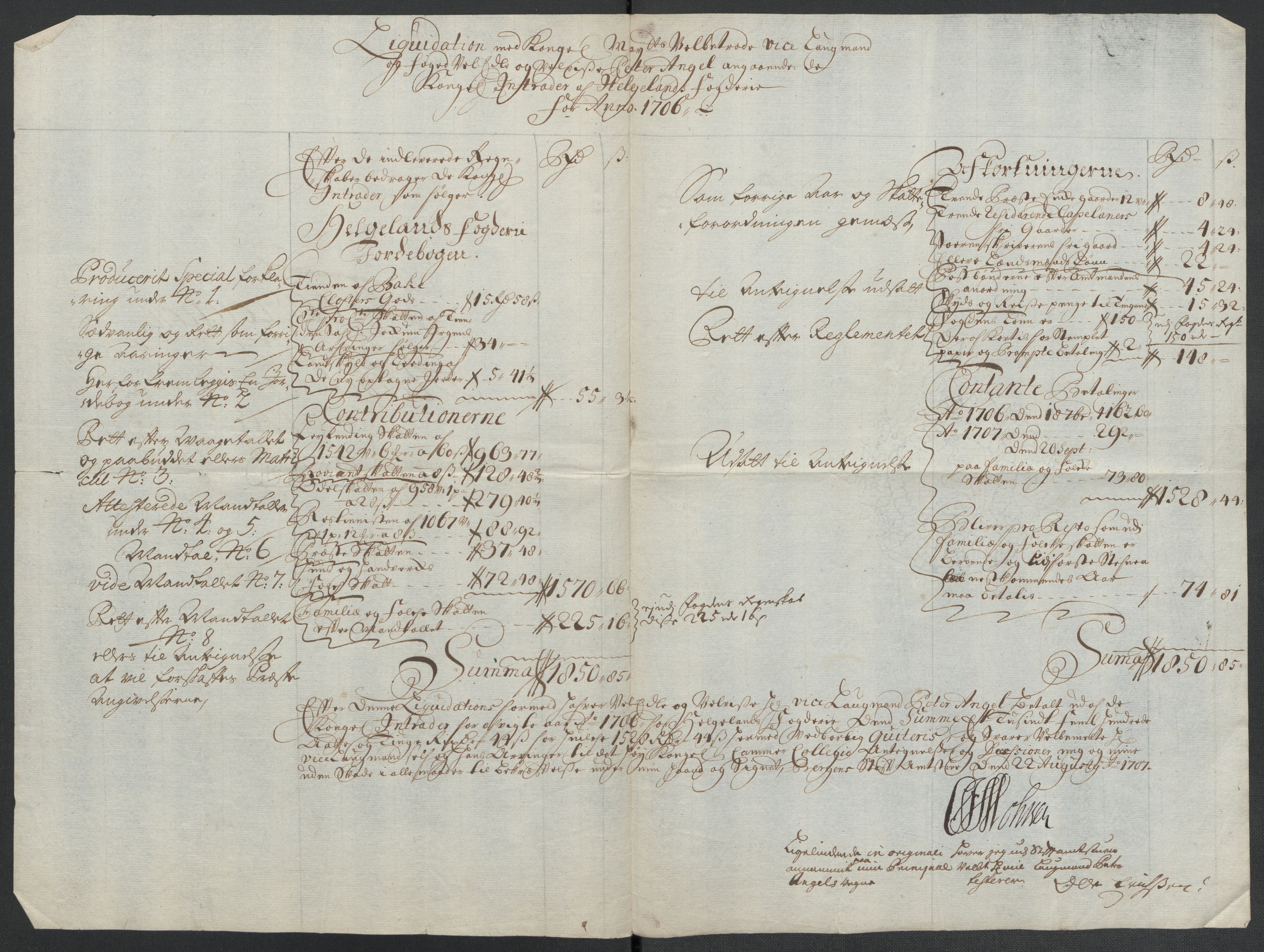 Rentekammeret inntil 1814, Reviderte regnskaper, Fogderegnskap, RA/EA-4092/R65/L4509: Fogderegnskap Helgeland, 1706-1707, p. 10
