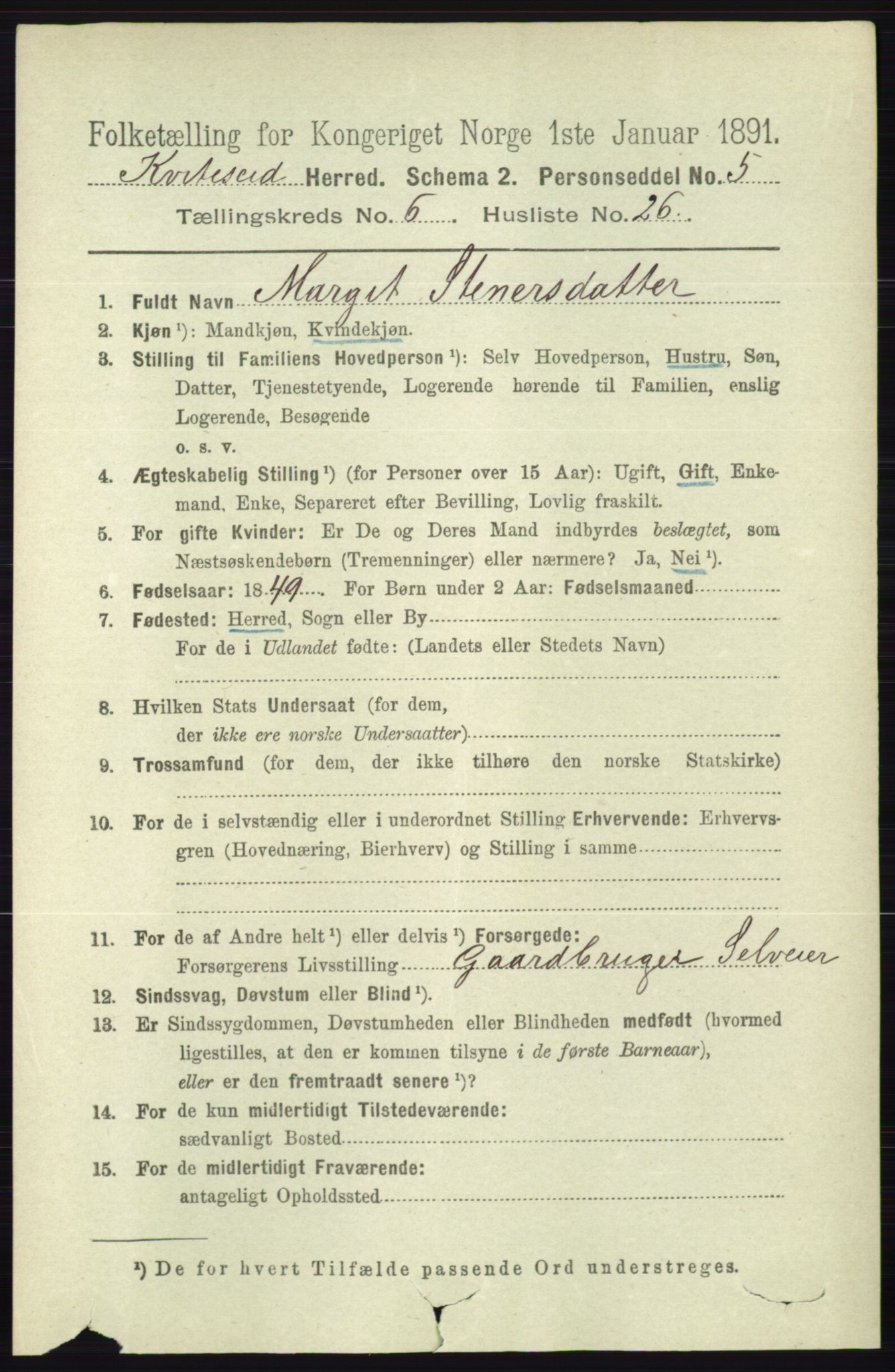 RA, 1891 census for 0829 Kviteseid, 1891, p. 1323