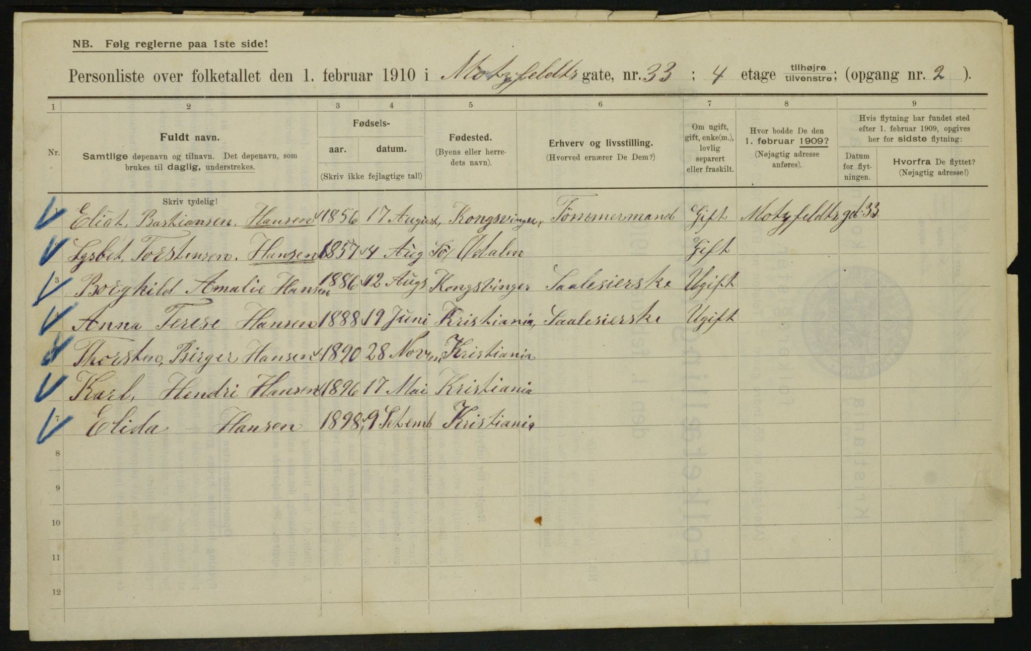 OBA, Municipal Census 1910 for Kristiania, 1910, p. 64428