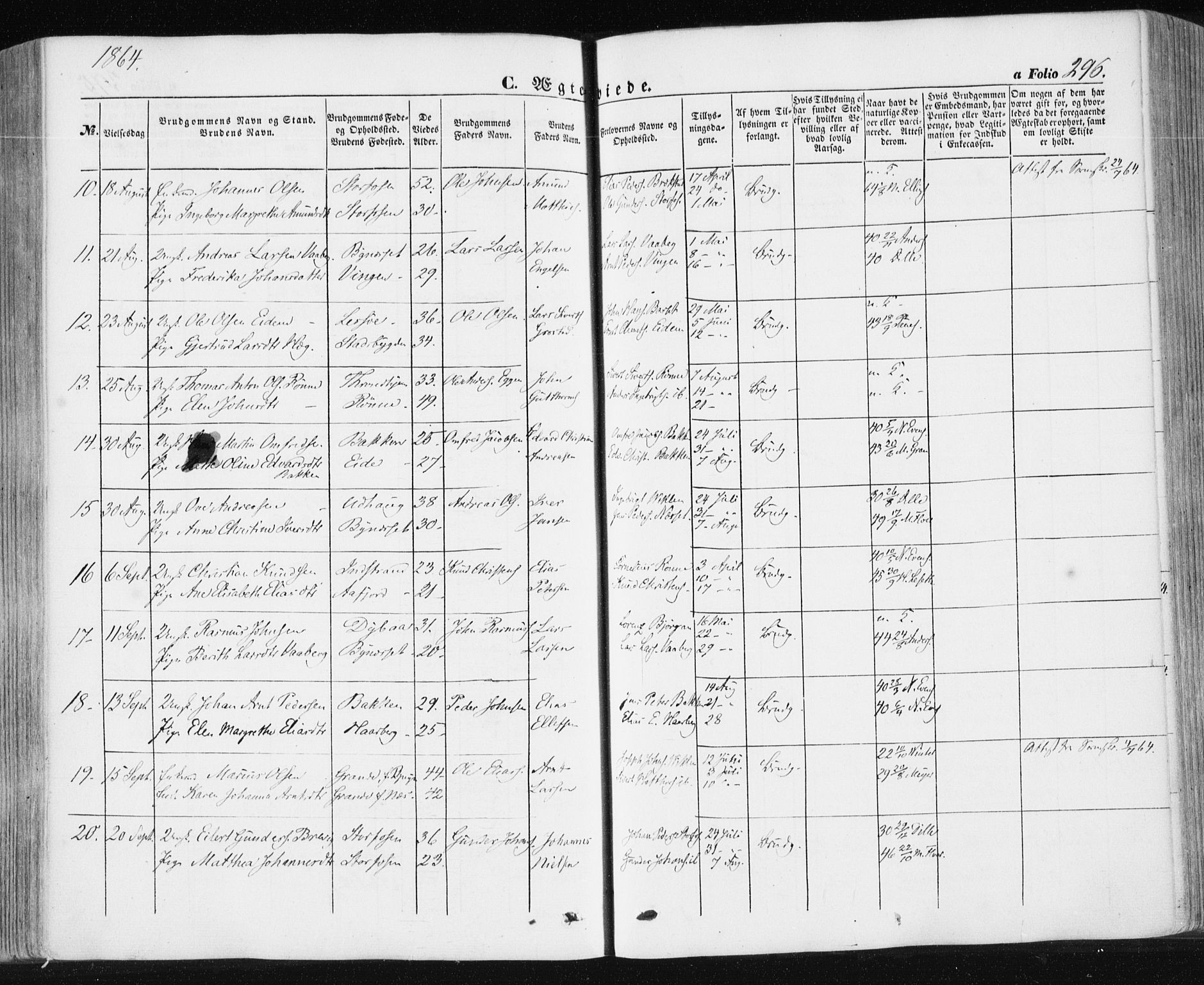 Ministerialprotokoller, klokkerbøker og fødselsregistre - Sør-Trøndelag, SAT/A-1456/659/L0737: Parish register (official) no. 659A07, 1857-1875, p. 296
