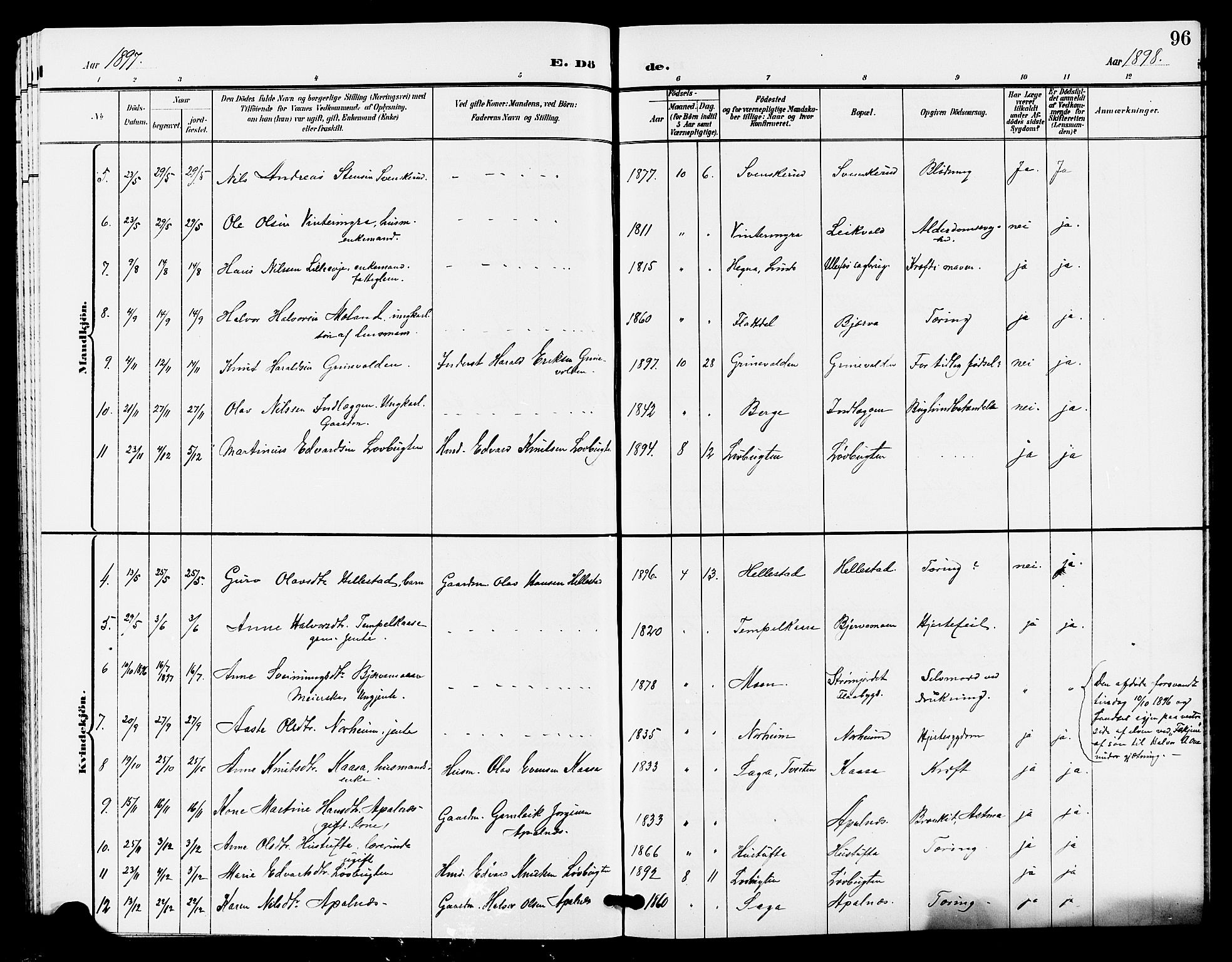 Lunde kirkebøker, SAKO/A-282/G/Ga/L0003: Parish register (copy) no. I 3, 1896-1905, p. 96