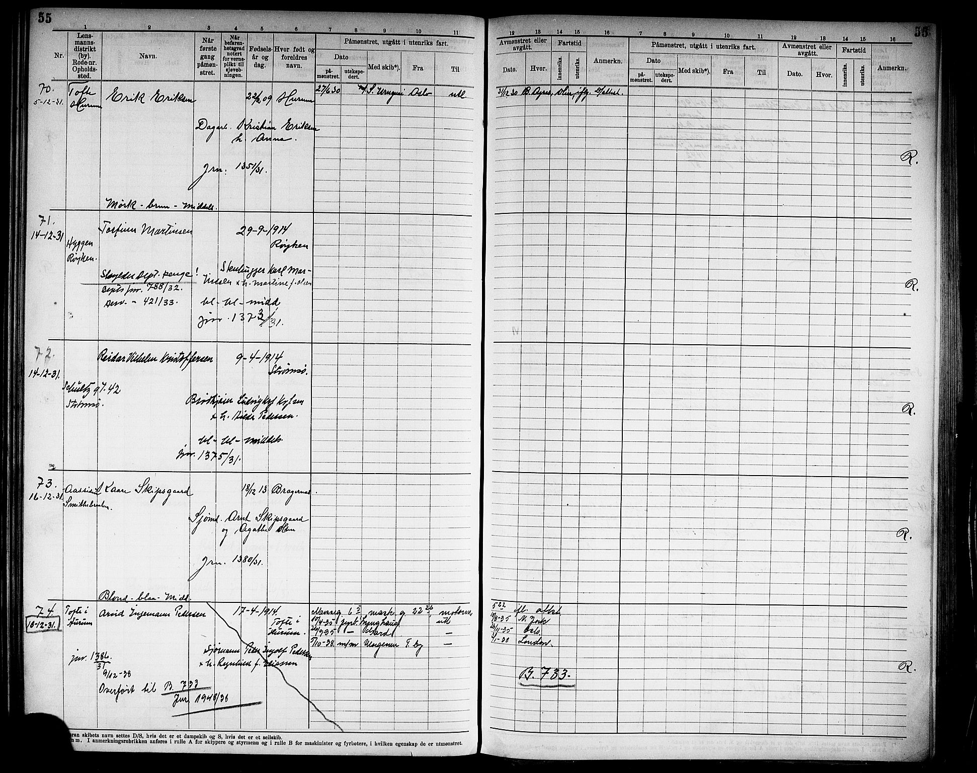 Drammen innrulleringsdistrikt, AV/SAKO-A-781/F/Fd/L0007: Midlertidige patenter, 1930-1940, p. 57